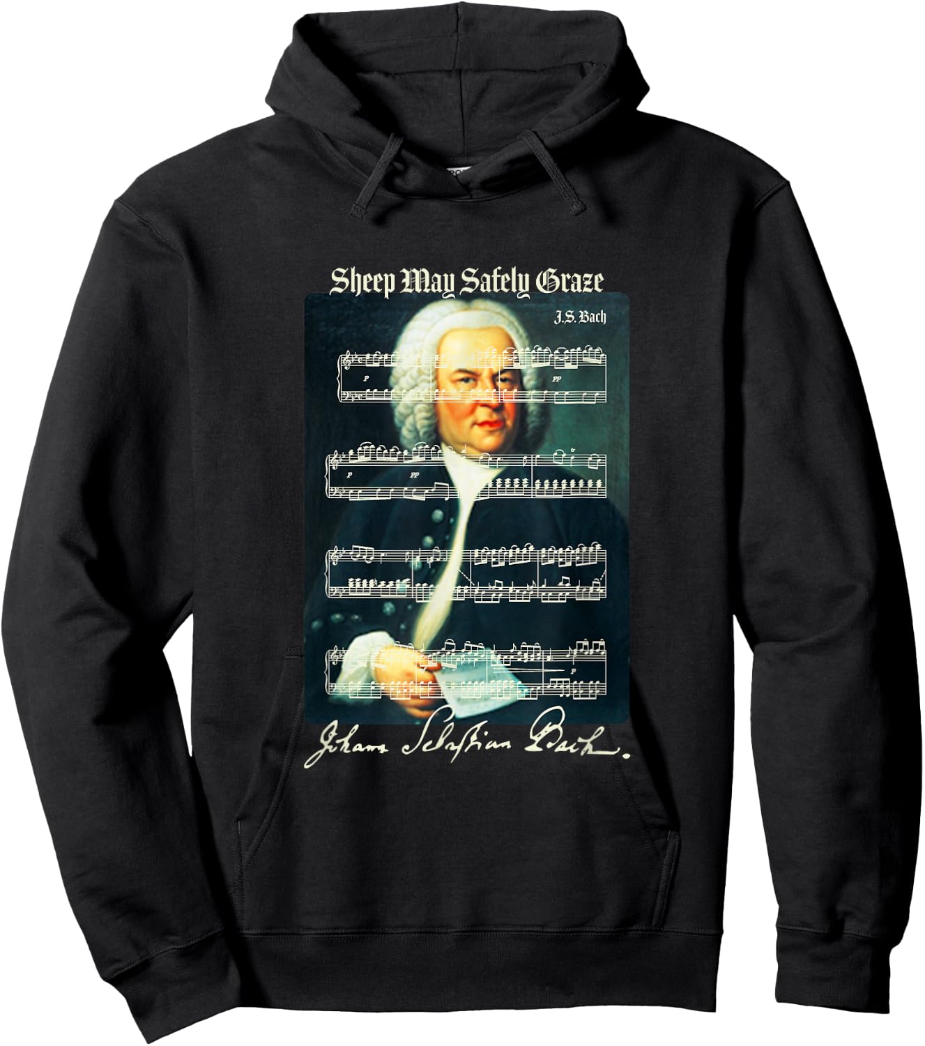 Sheep May Safely Graze J.S. Bach Portrait & Signature Music Hoodie - Hoodie | Black