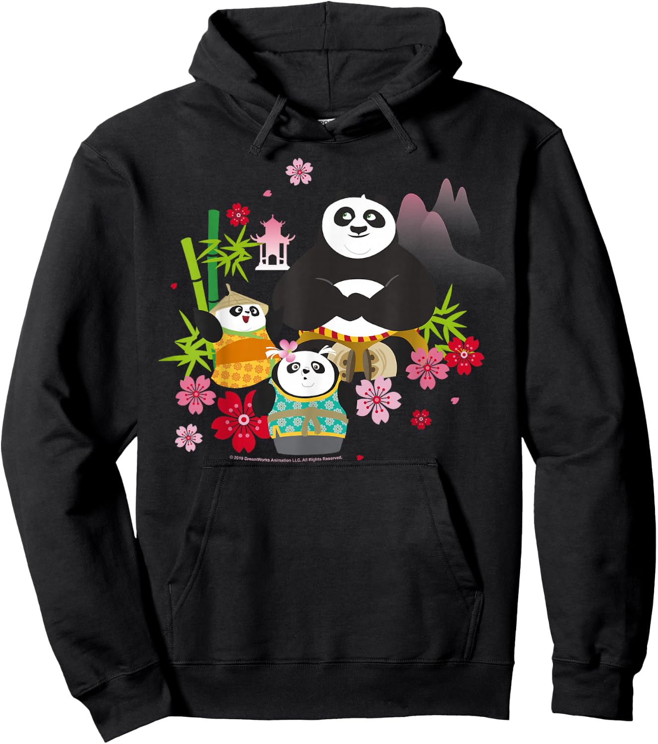 Kung Fu Panda Adult Blue Floral Hoodie - Hoodie | Black
