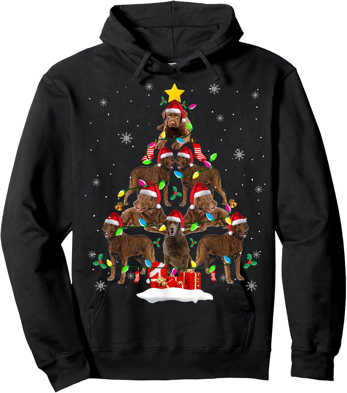 Chesapeake Bay Retriever Christmas Tree Funny Santa Dog Gift Men Women Kids Hoodie - Hoodie | Black