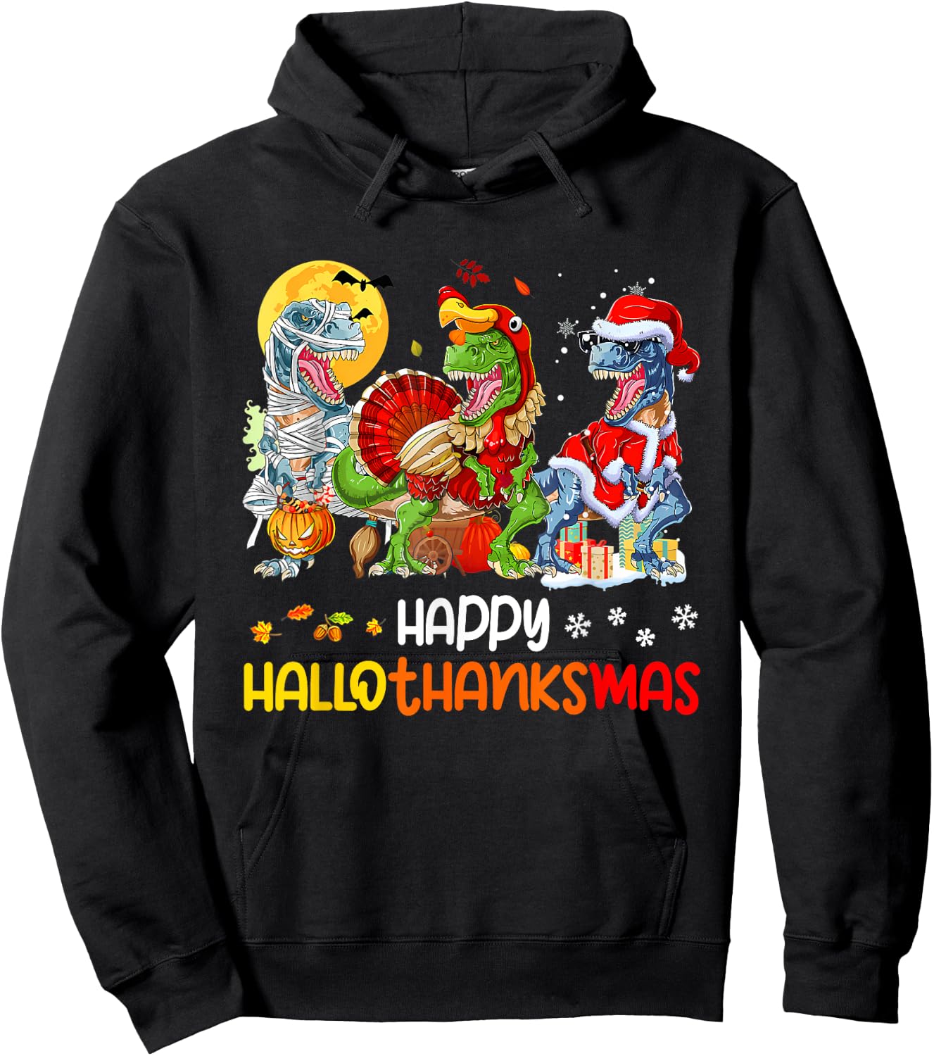 Happy Hallothanksmas Thanksgiving Dinosaur T Rex Turkey Hoodie - Hoodie | Black