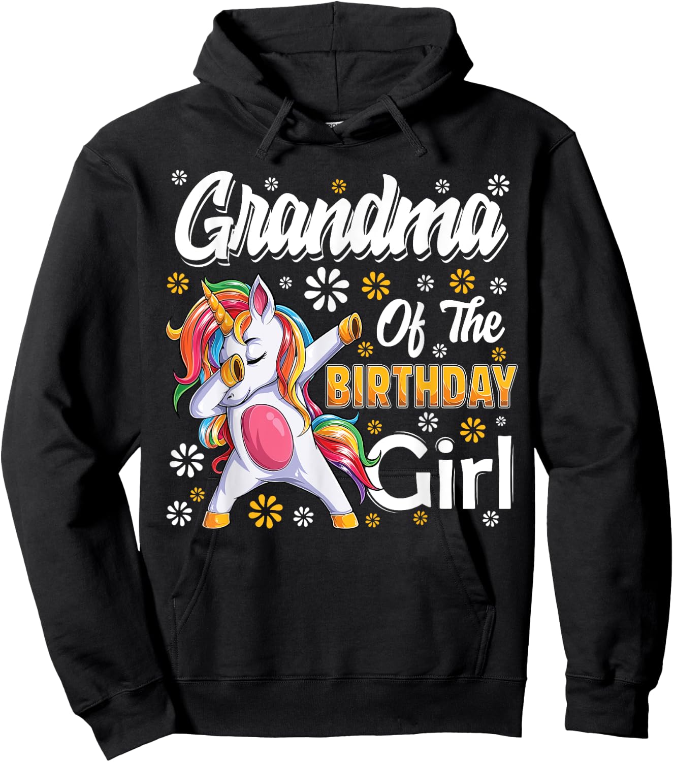 awesome dabbing unicorn birthday Grandma Family Matching Hoodie - Hoodie | Black