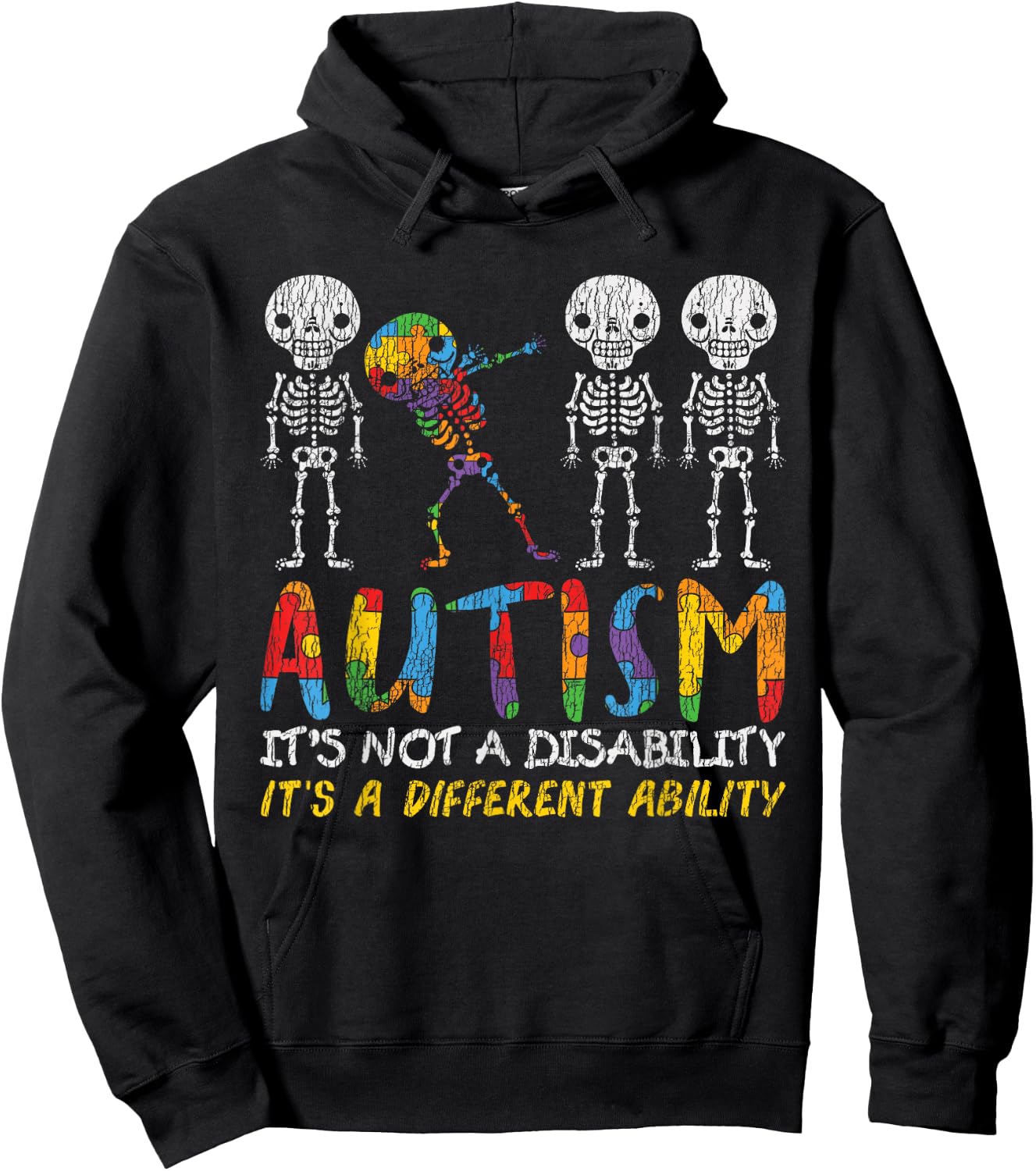 Autism Awerness - Skeleton Dabbing Autistic Kids Awareness Hoodie - Hoodie | Black
