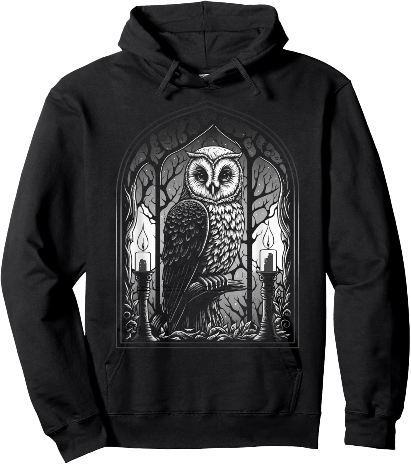 Wiccan Witch Owl With Candle Illustration, Version 2 of 6 Hoodie - Hoodie | Black