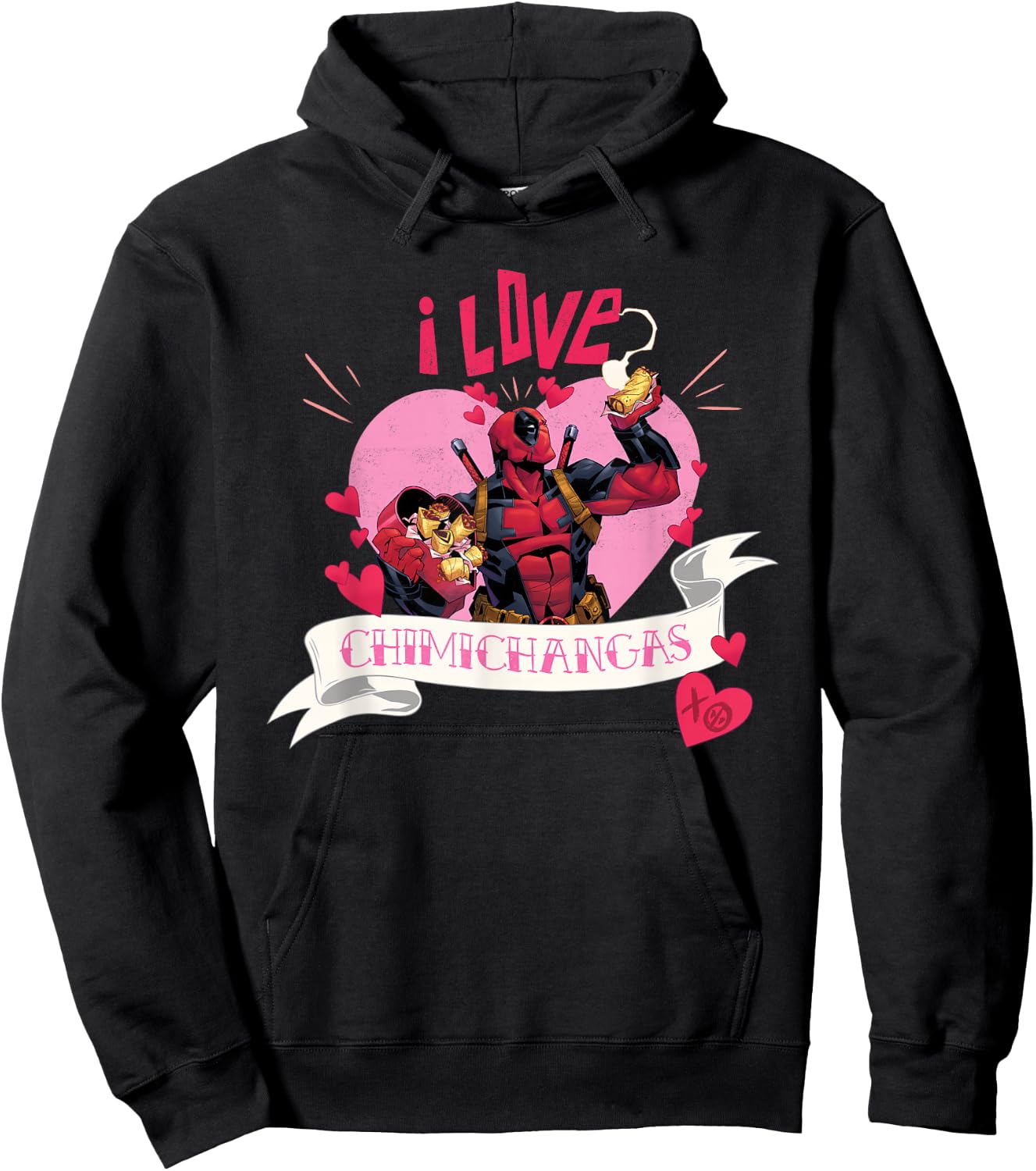 Marvel Valentine’s Day Deadpool Heart I Love Chimichangas Hoodie - Hoodie | Black