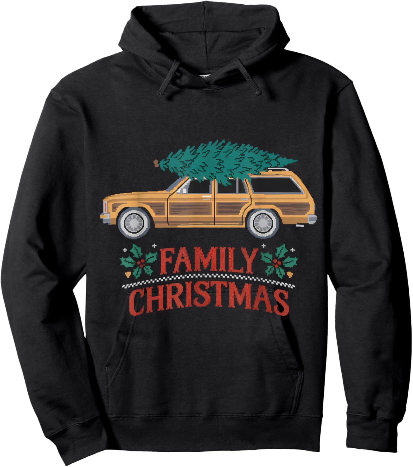 Ugly Christmas Outfit PJ Party Christmas Tree Car Movie Hoodie - Hoodie | Black