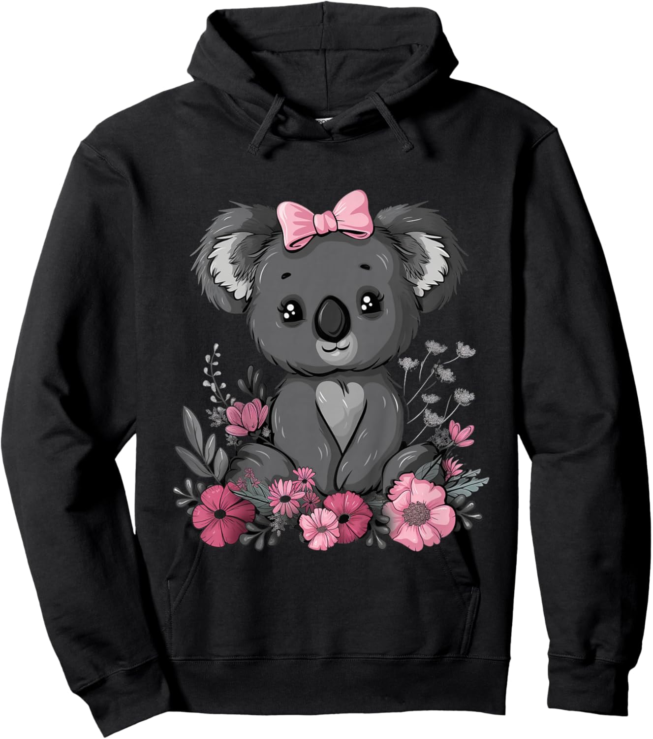 Koala Cute Kawaii Koala Bear Pink Bow Flowers Girls Kids Hoodie - Hoodie | Black