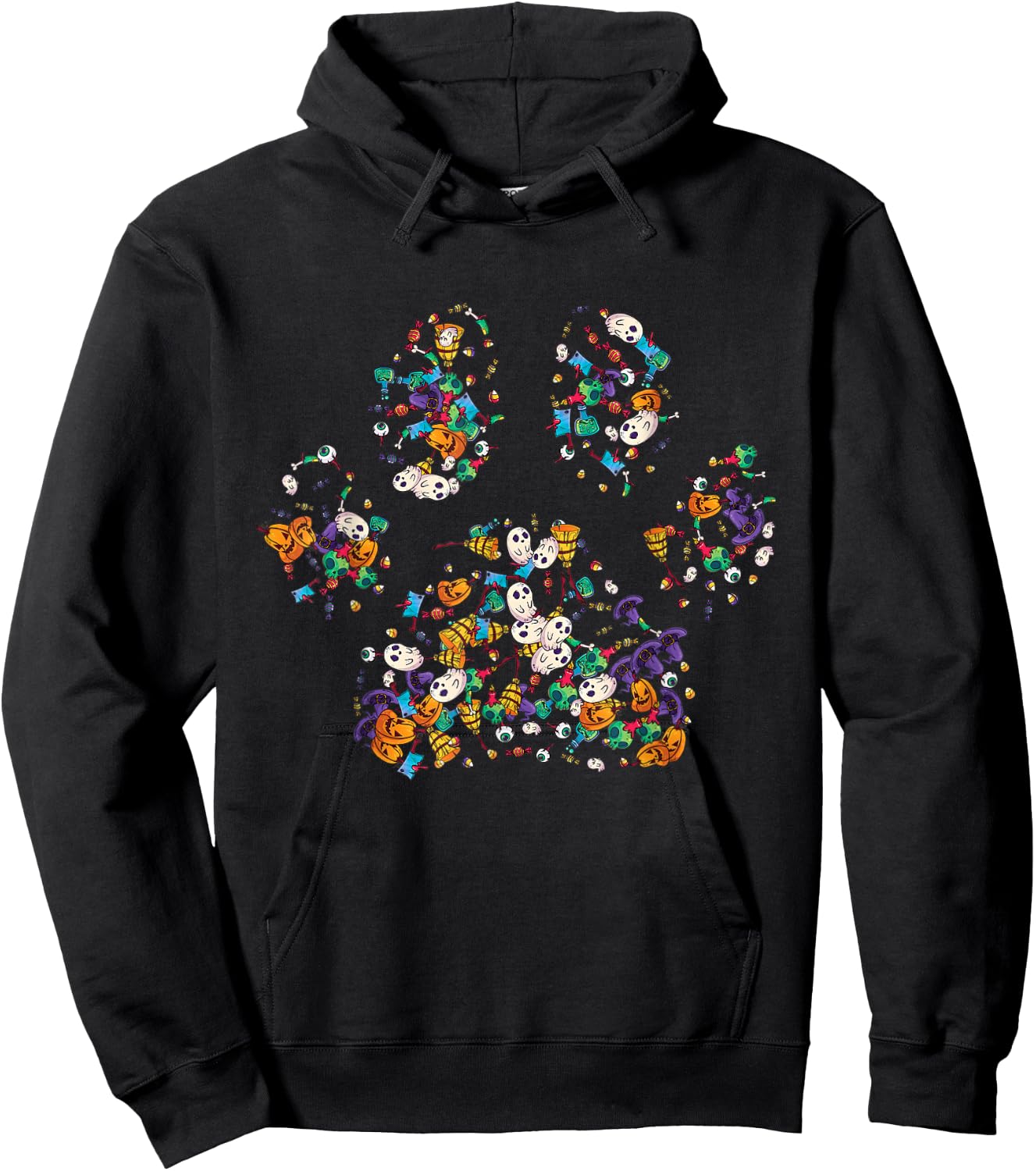 Paw Print Halloween Dog Candy Pumpkin Ghost Gift Women Girls Hoodie - Hoodie | Black