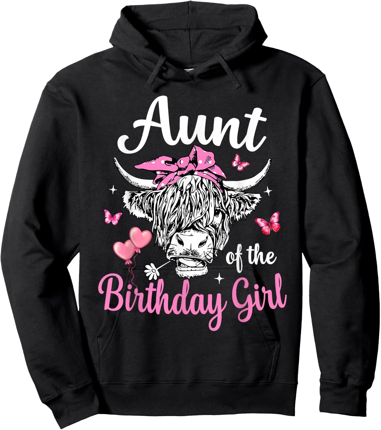 Aunt Of The Birthday Girl Highland Cow Family Matching Hoodie - Hoodie | Black