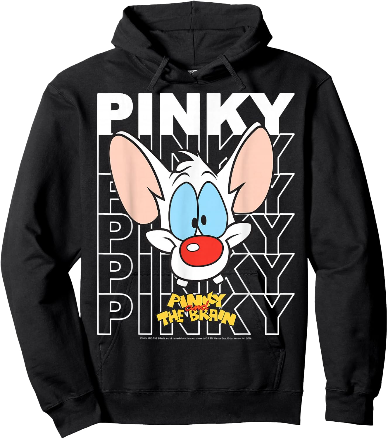 Pinky and The Brain Pinky Text Stack Big Face Hoodie - Hoodie | Black