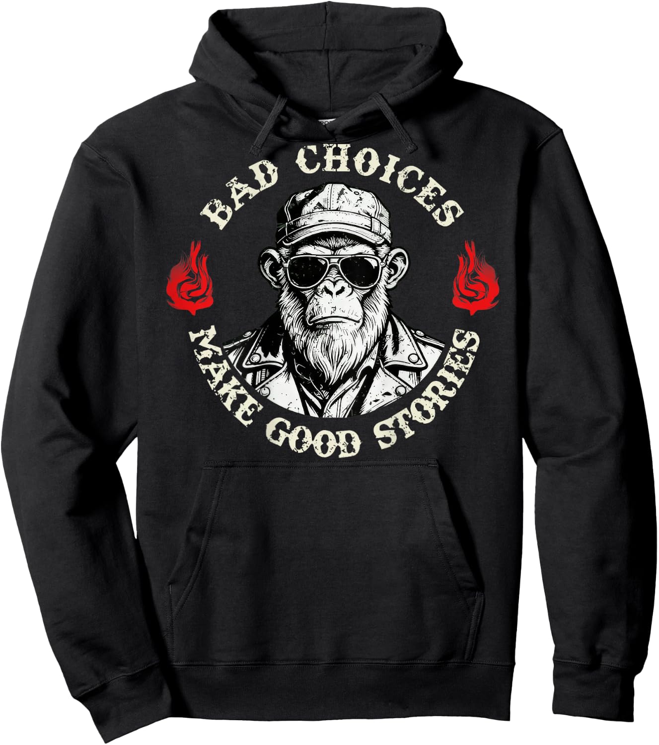 Bad Choices Make Good Stories Funny Monkey (On Back) Hoodie - Hoodie | Black