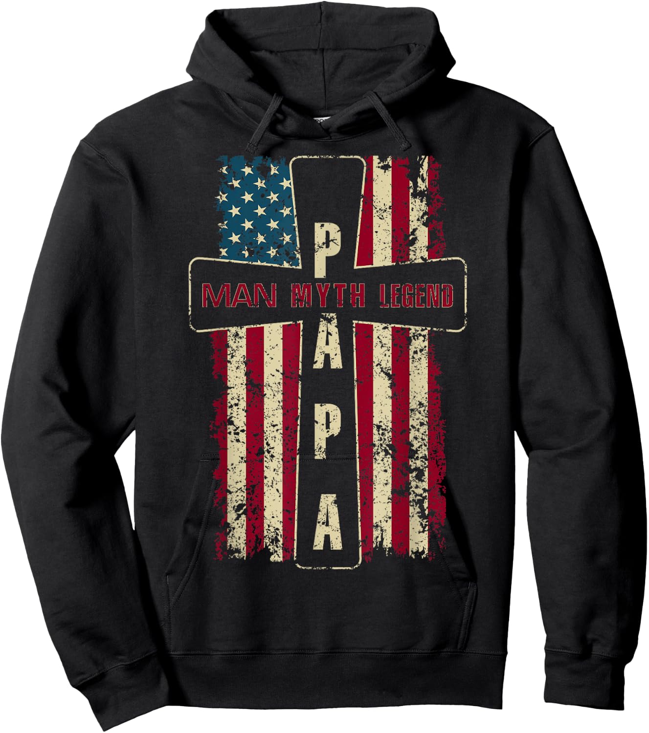 Papa Man Myth Legend USA American Flag Christian Cross Hoodie - Hoodie | Black