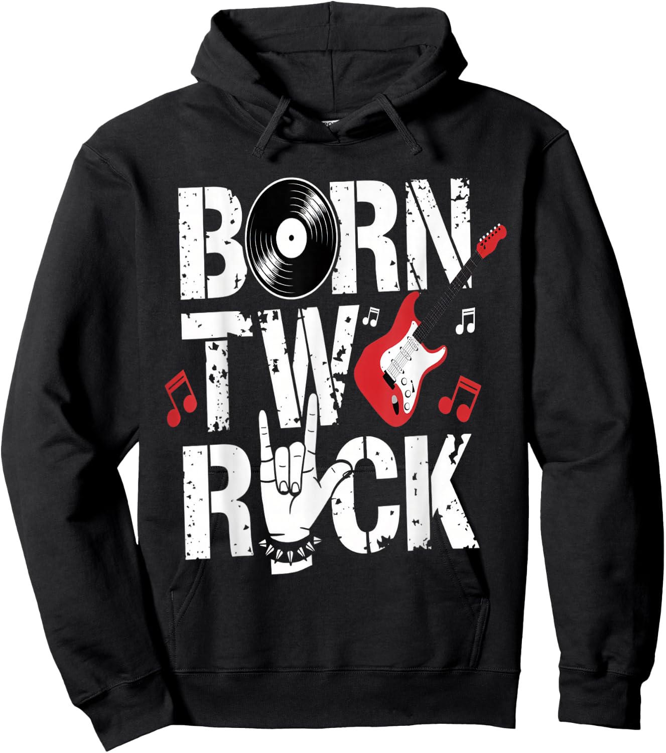 Born Two Rock 2nd Birthday Guitar Design Hoodie - Hoodie | Black