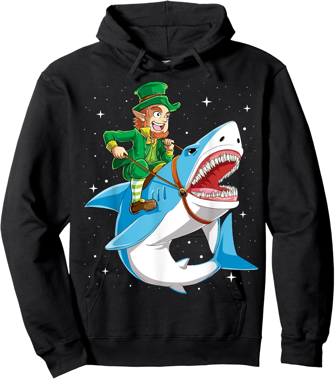 Leprechaun Riding Shark St Patricks Day Boys Girls Men Women Hoodie - Hoodie | Black