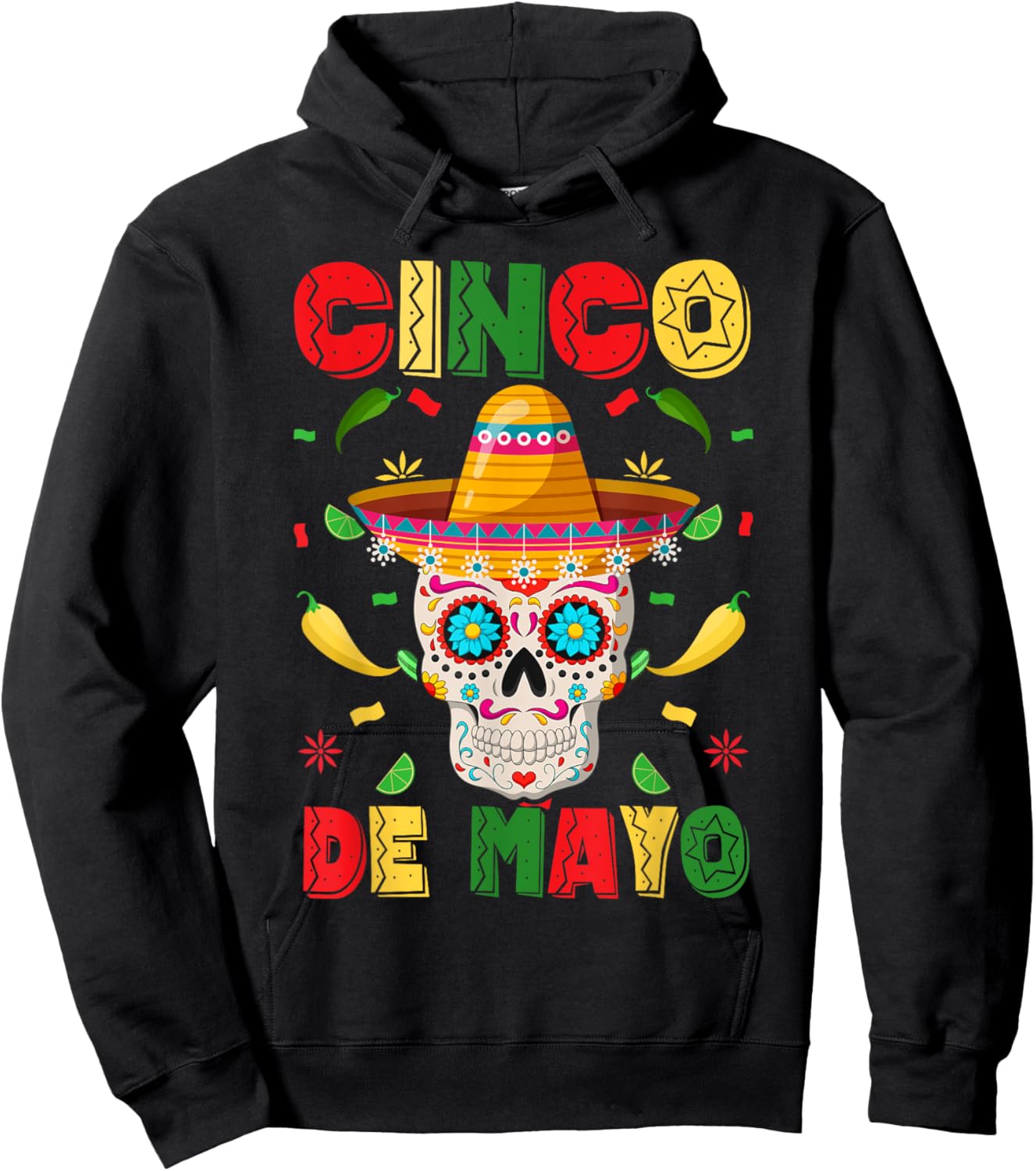 Cinco De Mayo Party Sugar Skull Men Women Mexican Fiesta Hoodie - Hoodie | Black