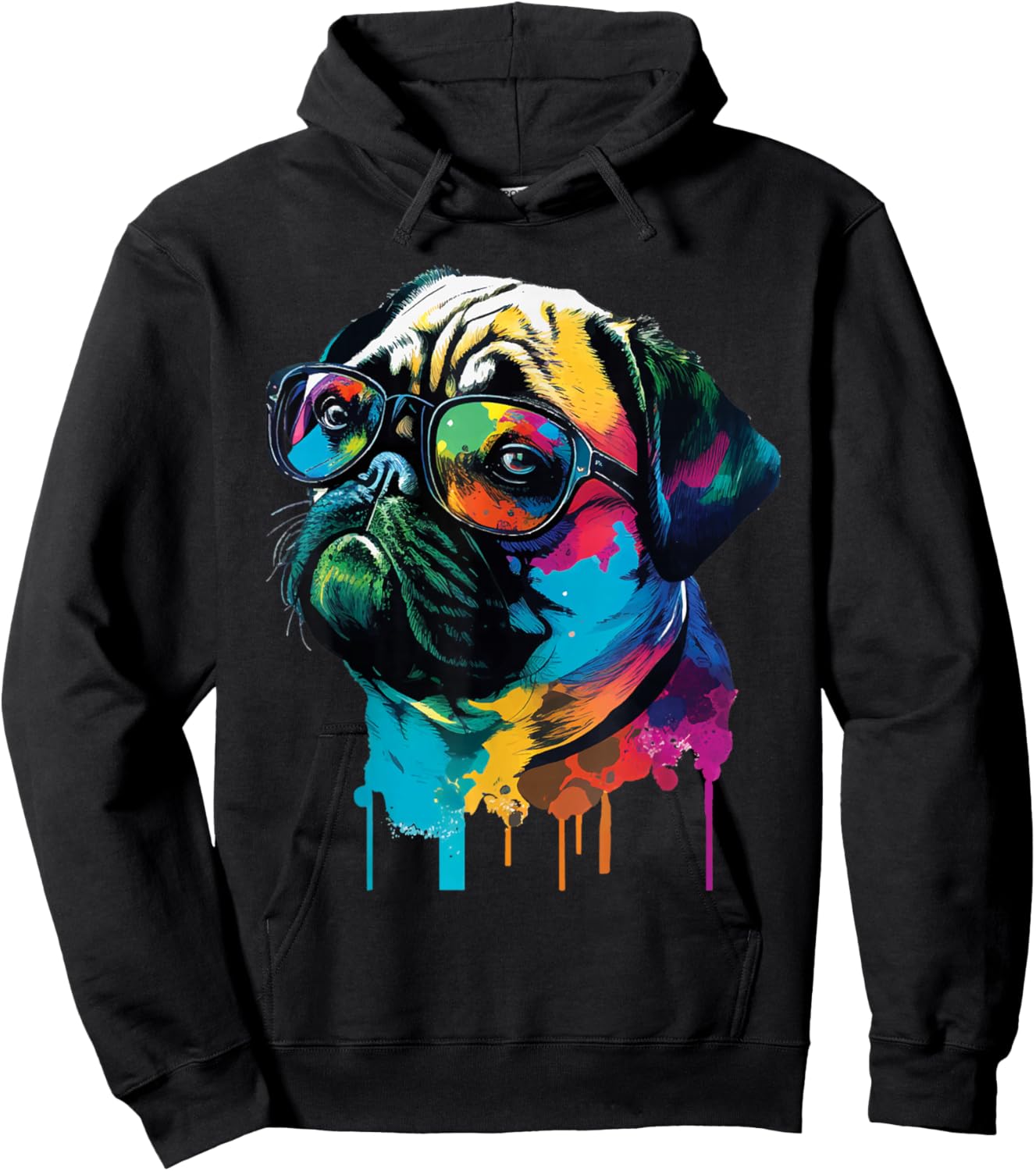 Colorful Pug Artwork - Dog Owner Pet Trainer Animal Lover Hoodie - Hoodie | Black
