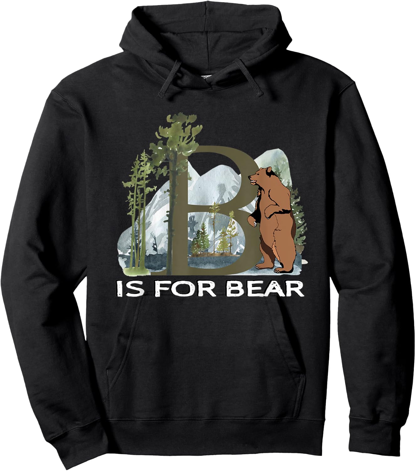 Brown Bear Animal Watercolor Nature Lover Alphabet Letter B Hoodie - Hoodie | Black