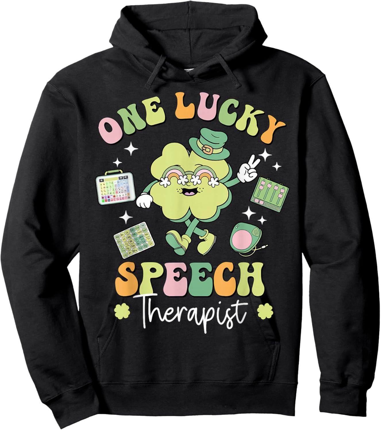 One Lucky Speech Therapist SLP Shamrock St Patricks Day Hoodie - Hoodie | Black