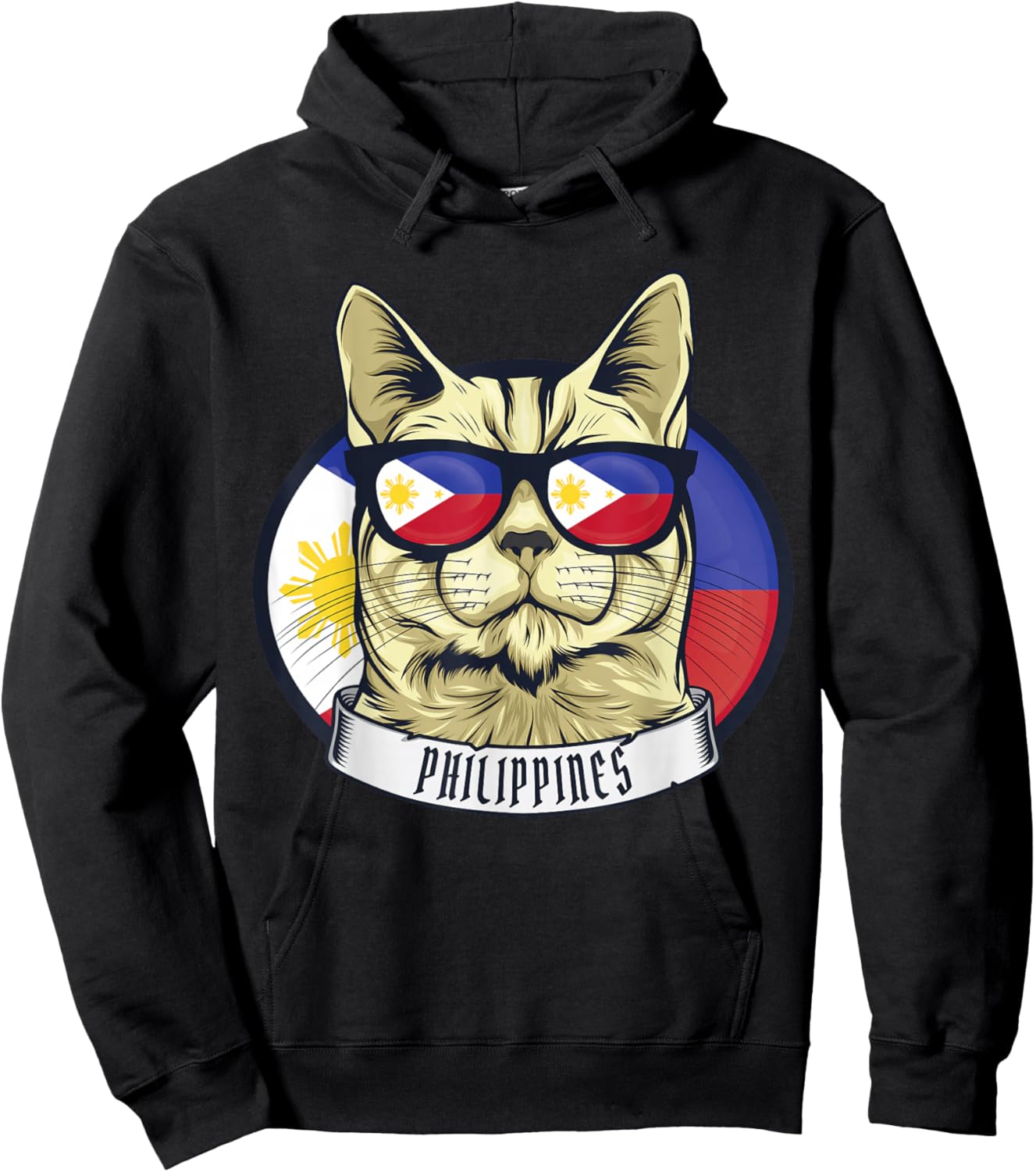 Filipino Patriotic Cat From Philippines Flag Pride Country Hoodie - Hoodie | Black