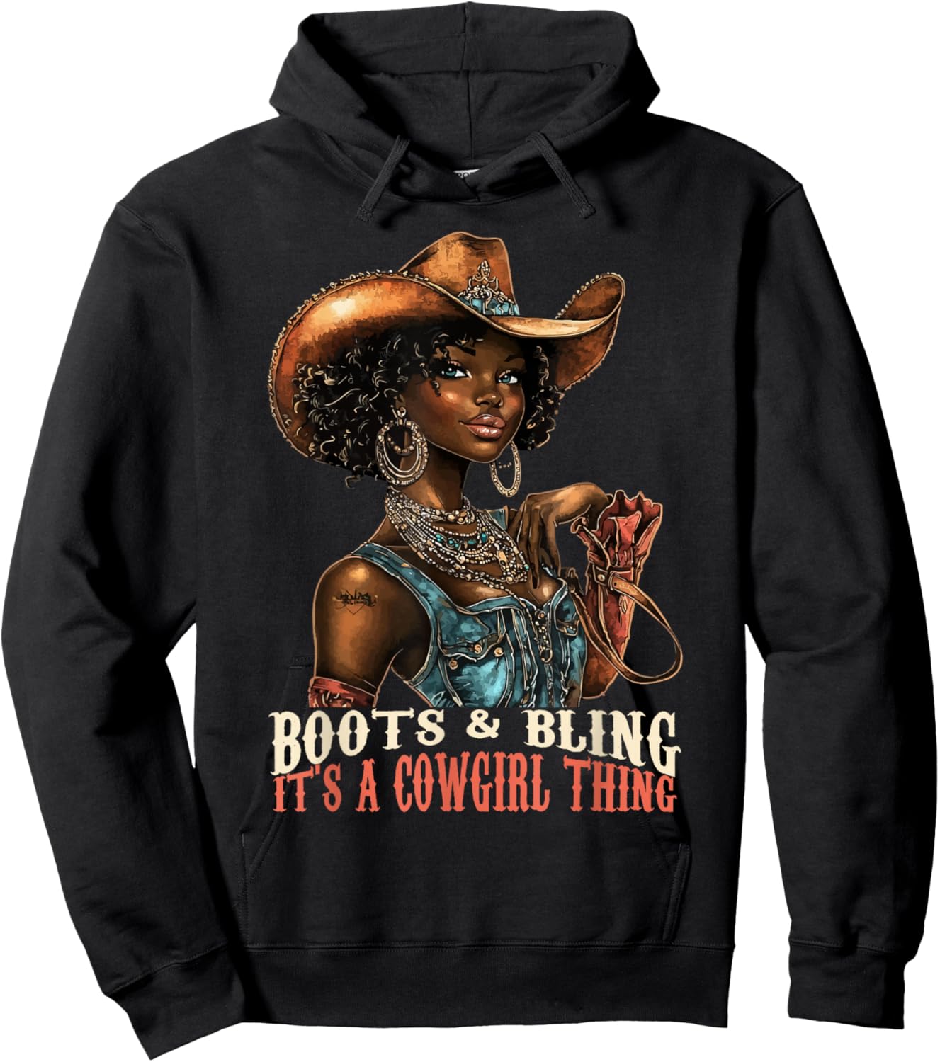 Boots and Bling it's Cowgirl Thing Western Country Melanin Hoodie - Hoodie | Black