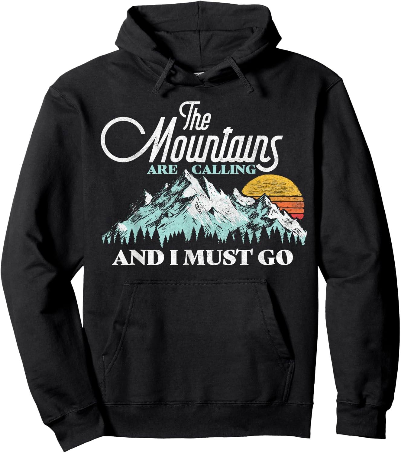 Mountains Are Calling & I Must Go Retro 80s Vibe Graphic Hoodie - Hoodie | Black