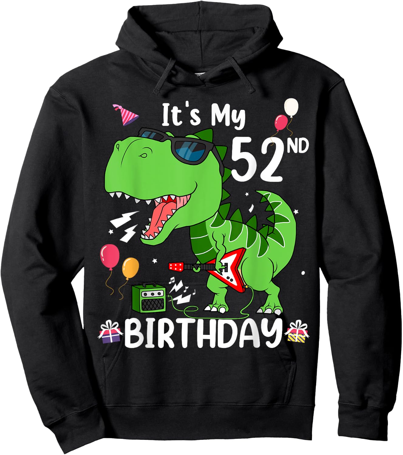 Kids It's My 52nd Birthday T-Rex 52 Year old Birthday Shirts Hoodie - Hoodie | Black