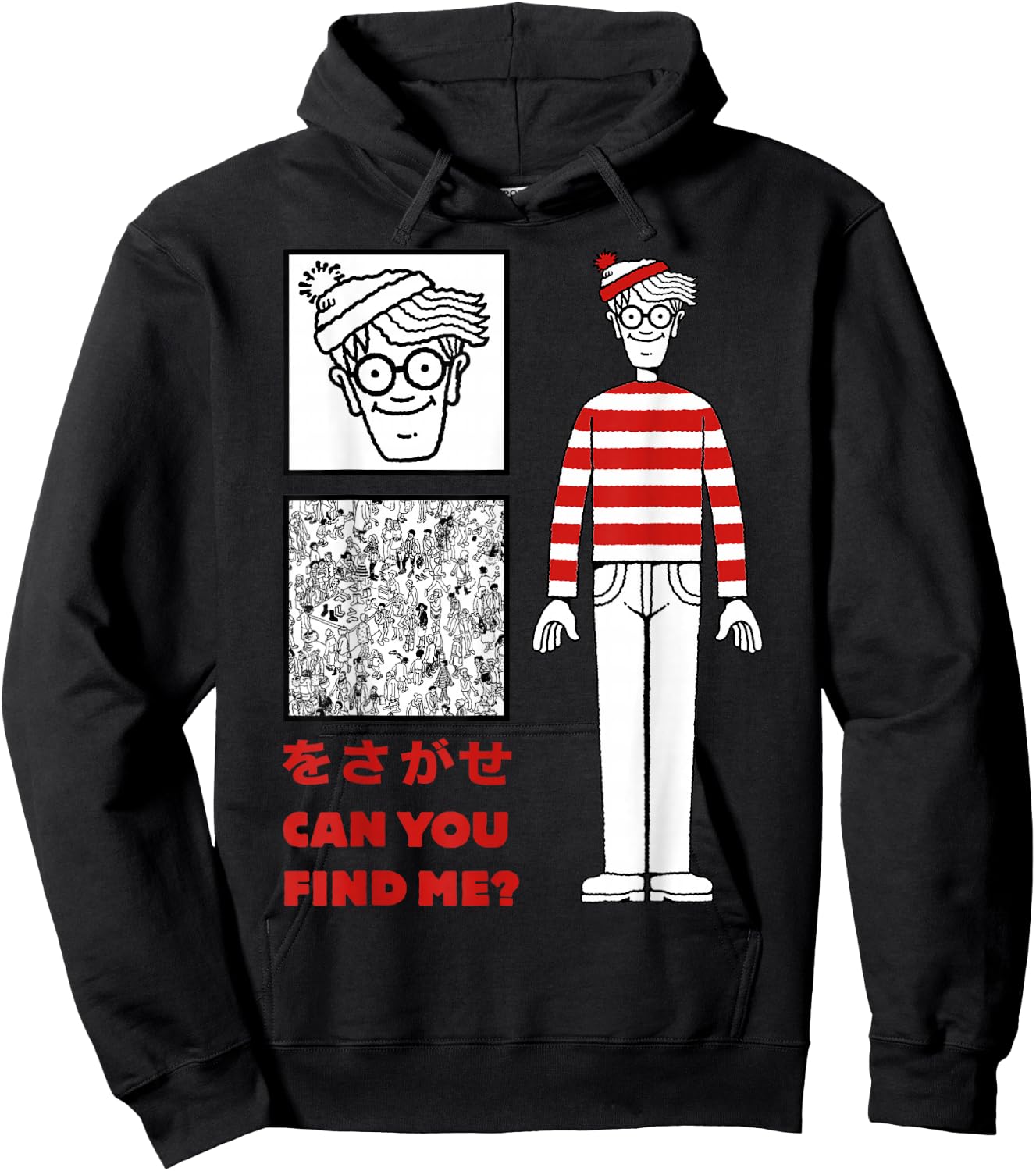 Where's Waldo Can You Find Me Kanji Poster Graphic Hoodie - Hoodie | Black