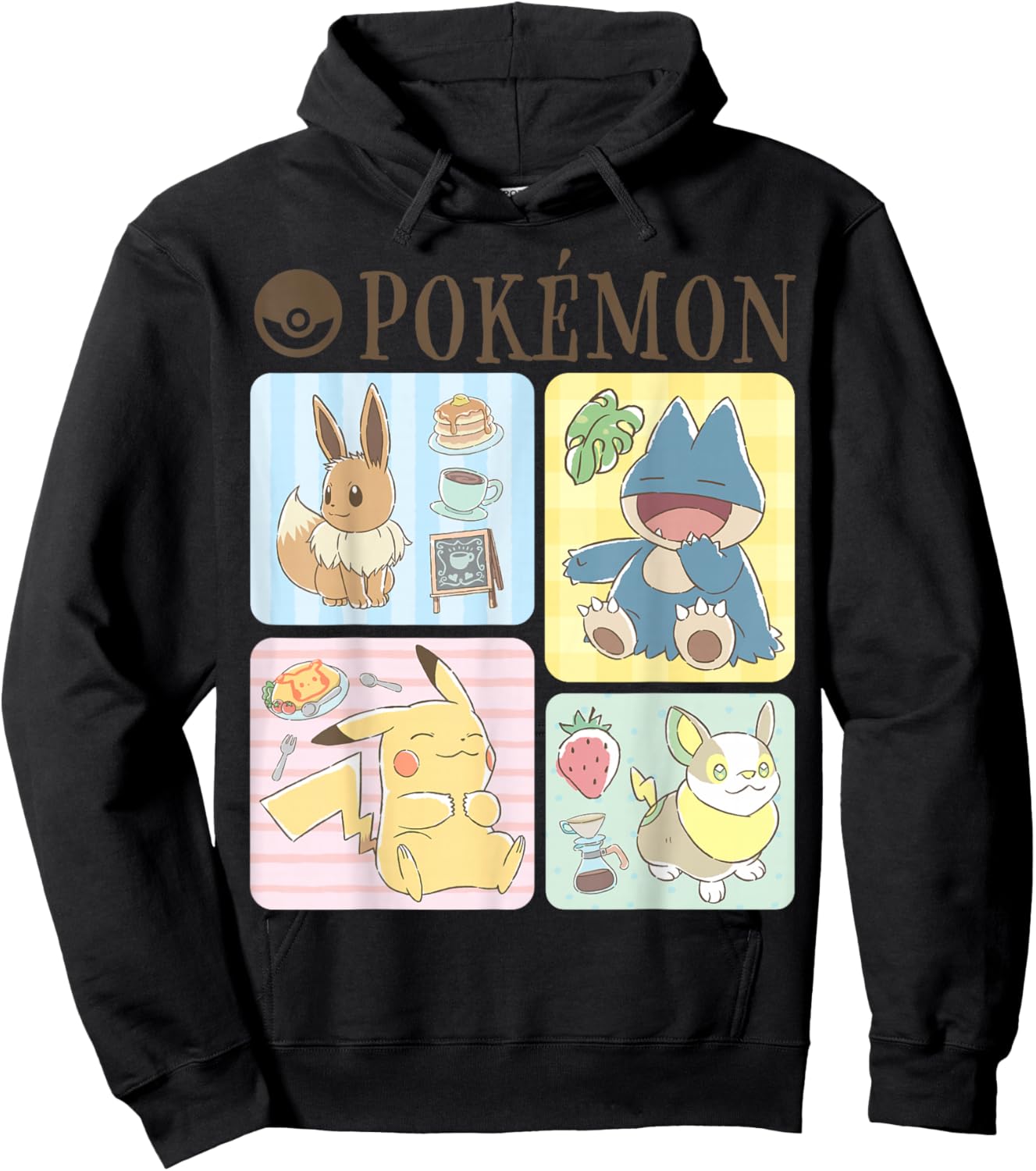 Pokémon - Pikachu Eevee Munchlax Yamper Cafe Group Hoodie - Hoodie | Black