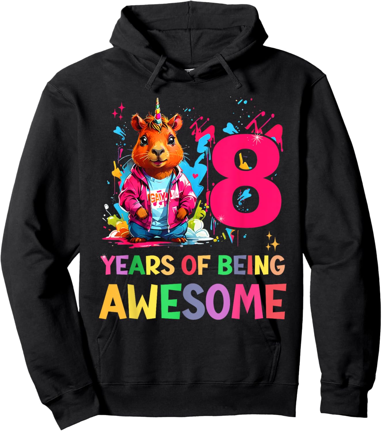 awesome capybara cappy birthday 8 year old Girls 8th B-day Hoodie - Hoodie | Black