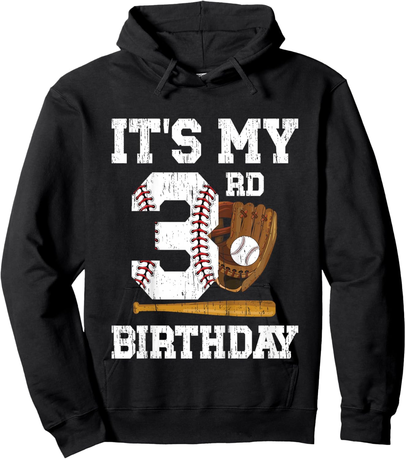 Kids My 3rd Birthday Baseball Boy Three Year Old Baseball Player Hoodie - Hoodie | Black