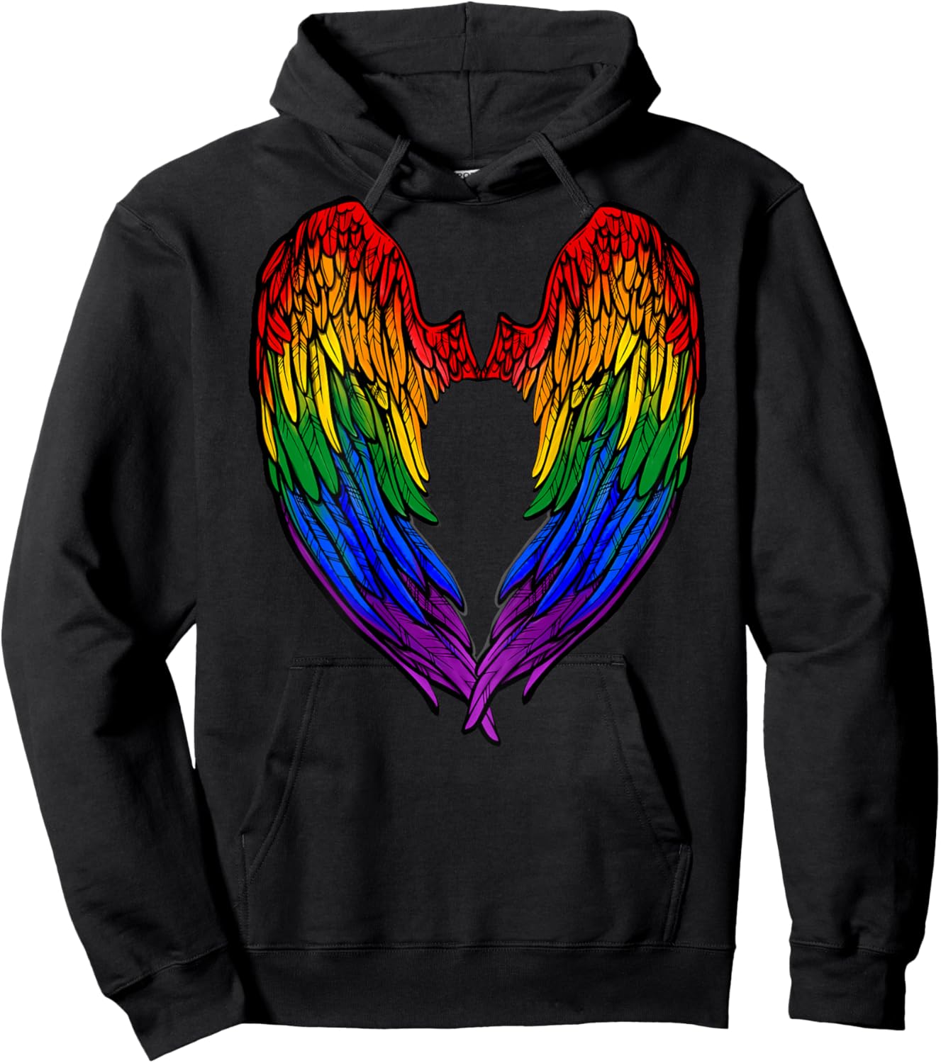 Gay Pride Month Rainbow Angels Wings Back Design Hoodie - Hoodie | Black