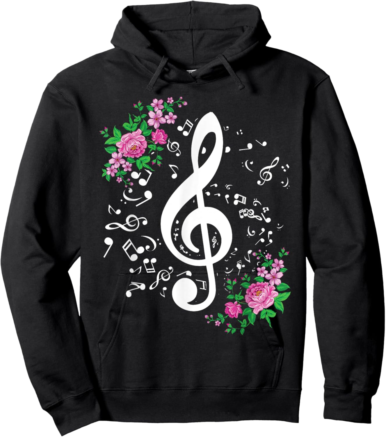 Cut Music Notes Clef Teacher,musical Notes and Flowers Hoodie - Hoodie | Black