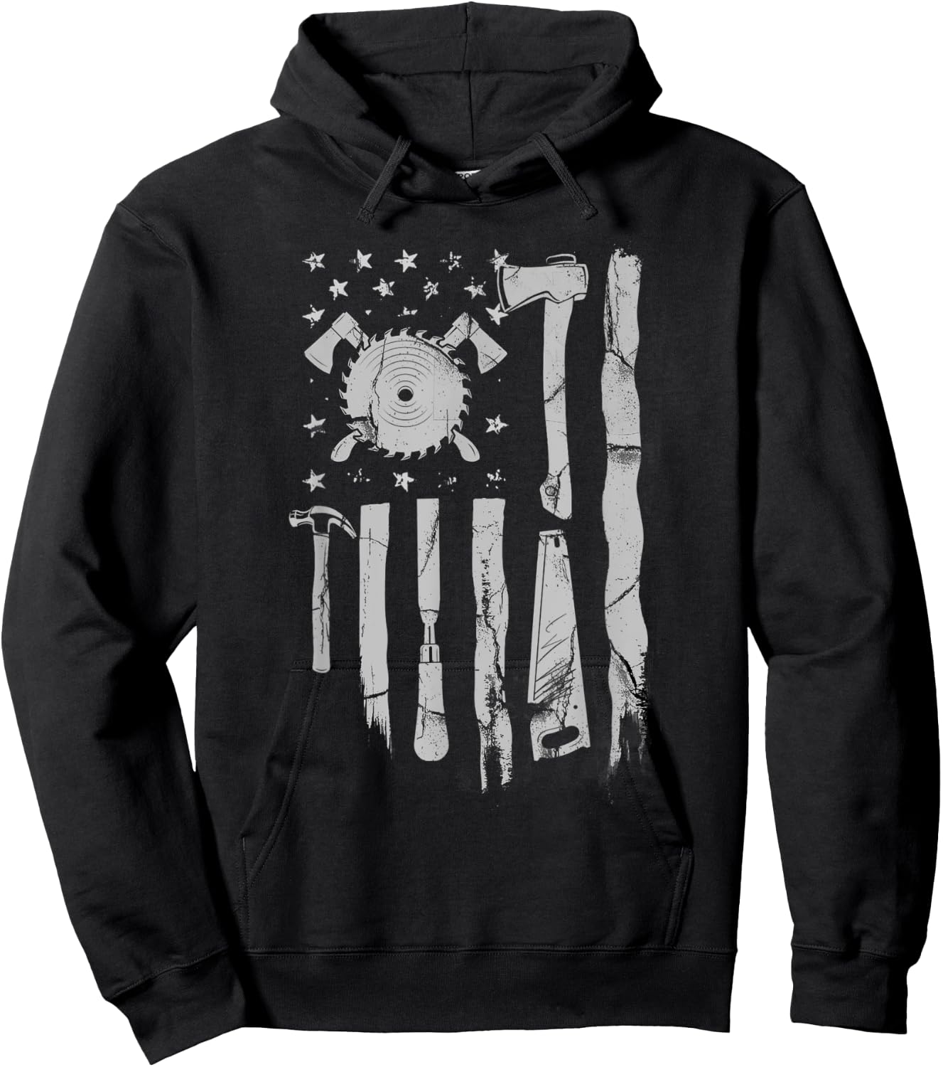 American Flag Woodworking Gift Carpenter Wood Working Women Men Hoodie - Hoodie | Black