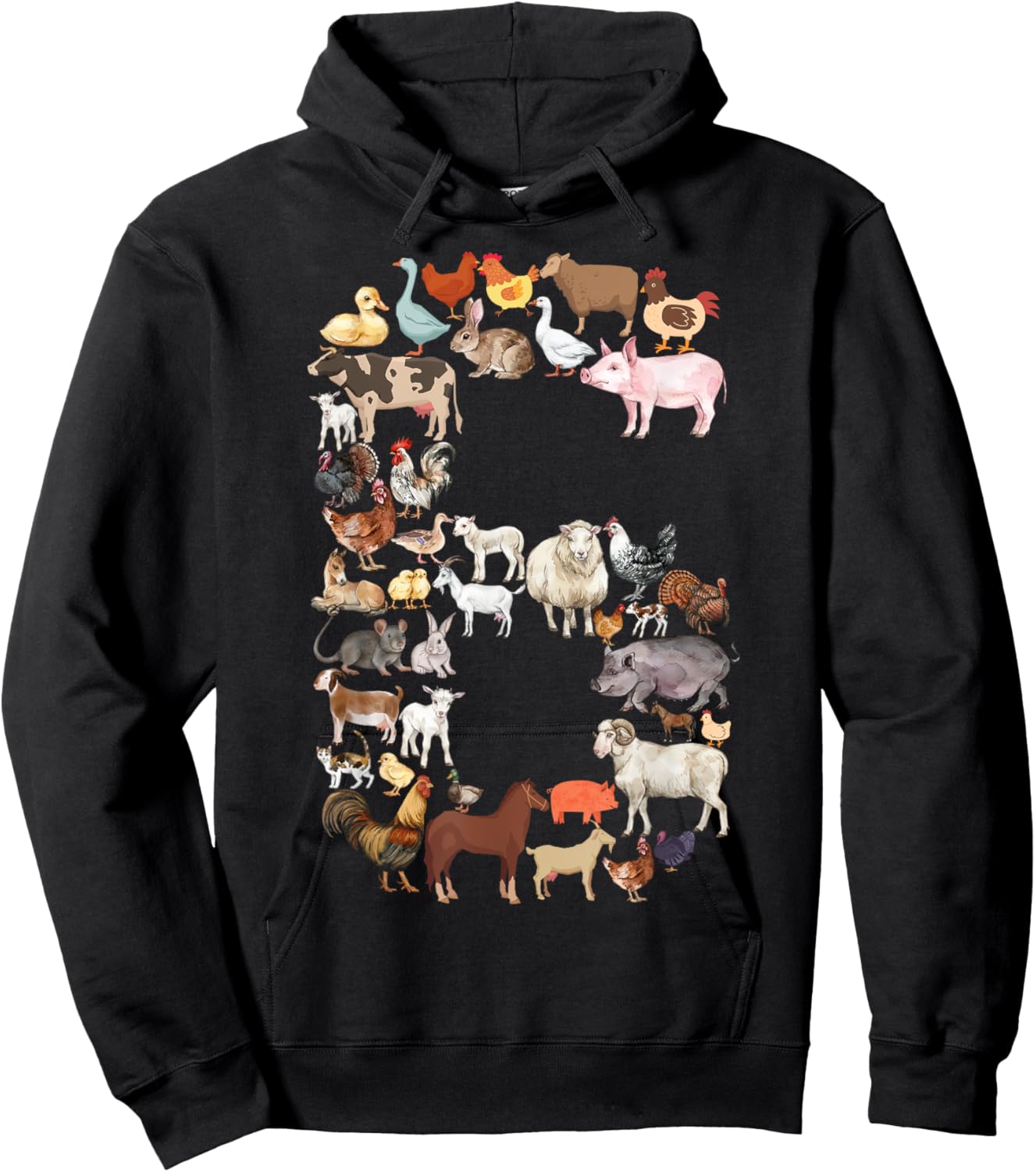Fun 6th Birthday Farm Animals Theme Boy Kids 6 Year Old Bday Hoodie - Hoodie | Black