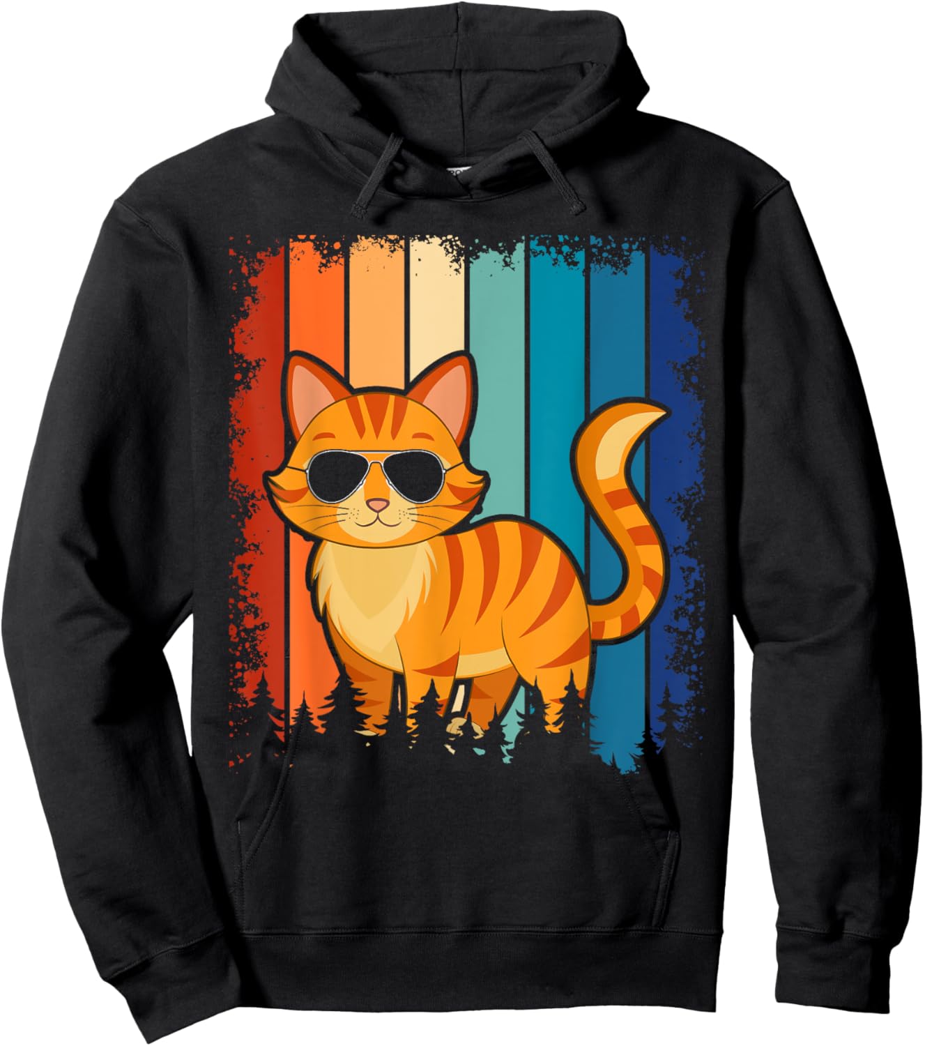 Vintage Style Orange Tabby Cat Friendly Wearing Sunglasses Hoodie - Hoodie | Black