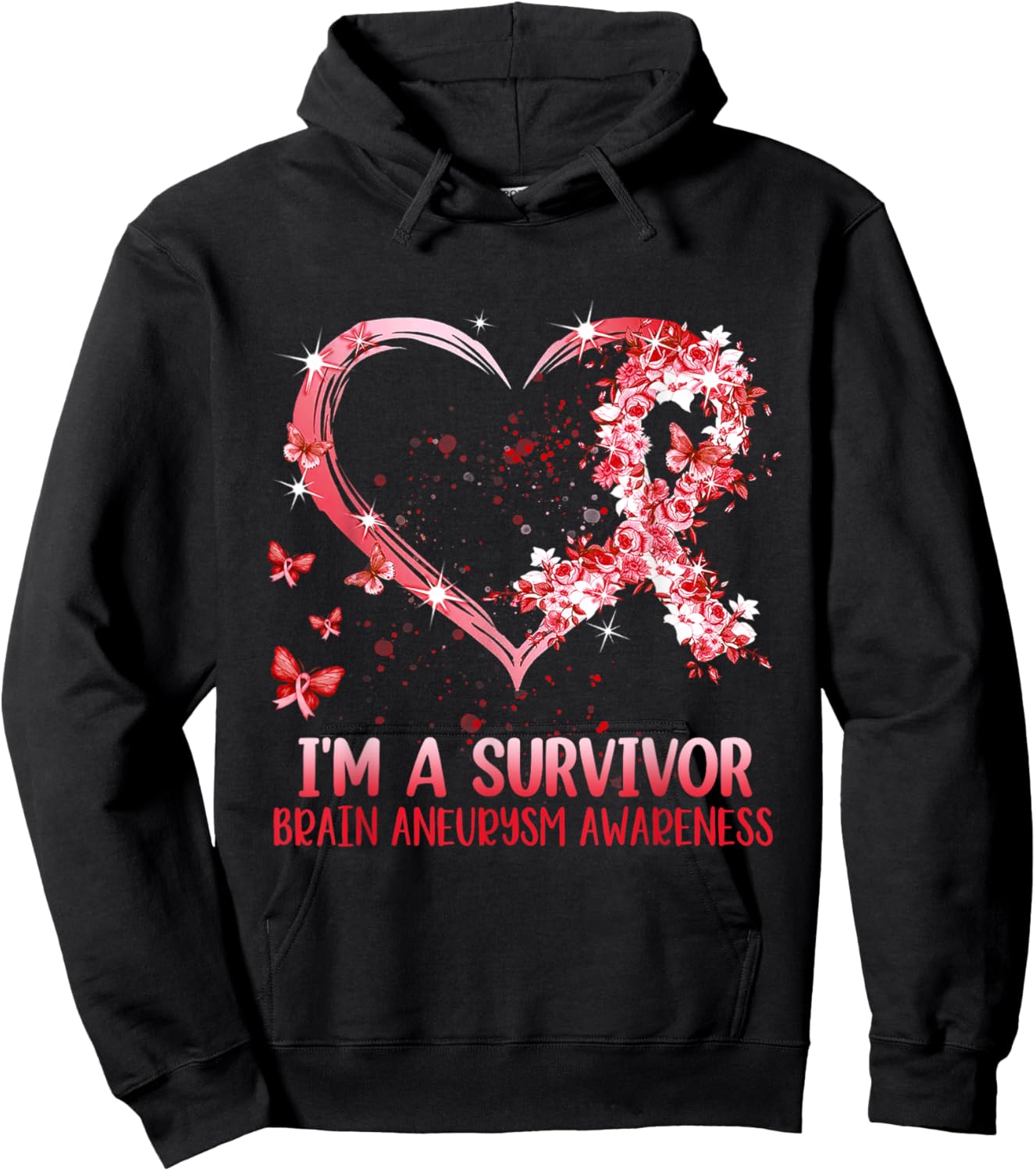 I'm A Survivor Brain Aneurysm Awareness Burgundy Heart Hoodie - Hoodie | Black