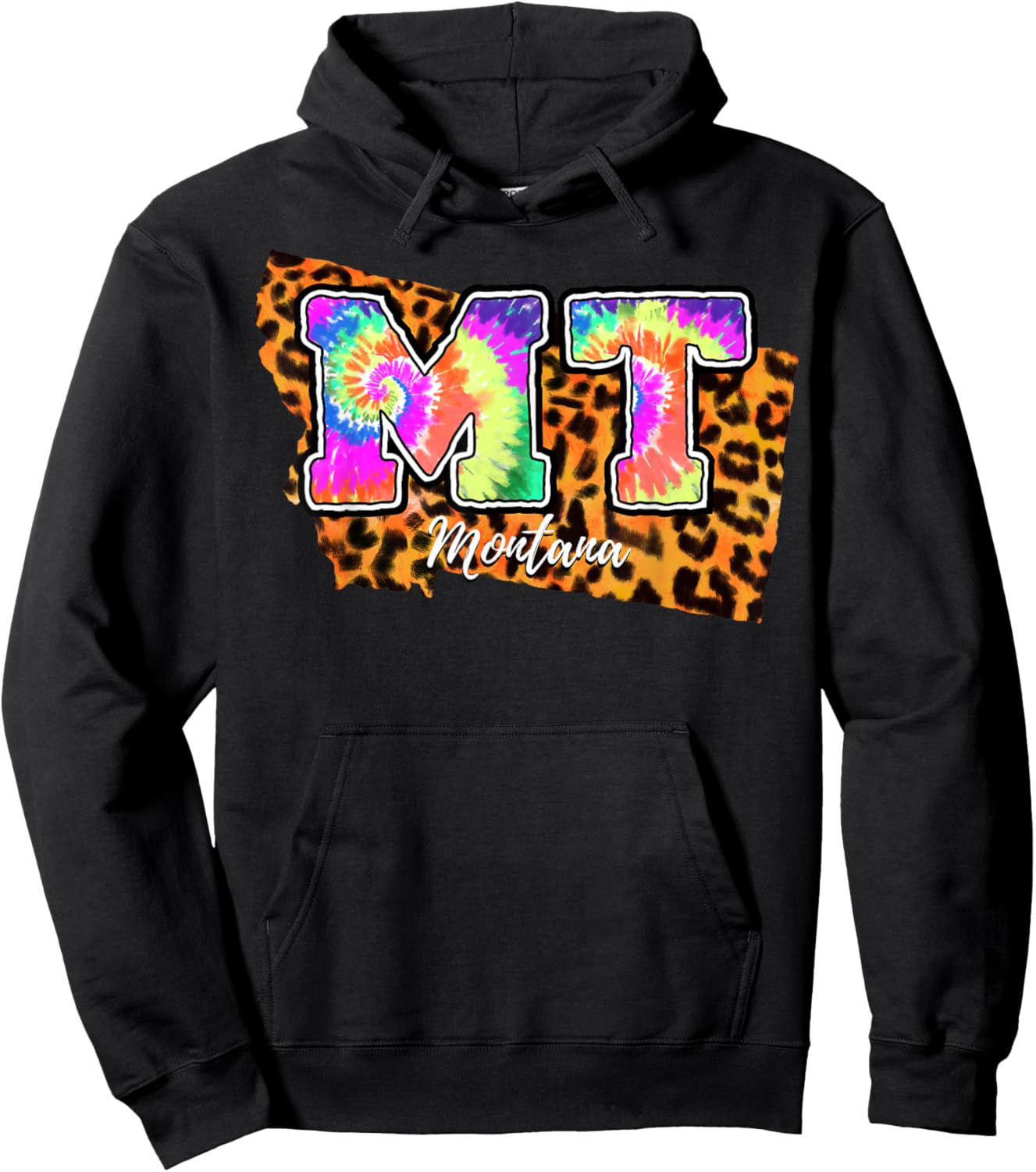 Big Sky Country Montana MT Map Tie Dye Treasure State Hoodie - Hoodie | Black