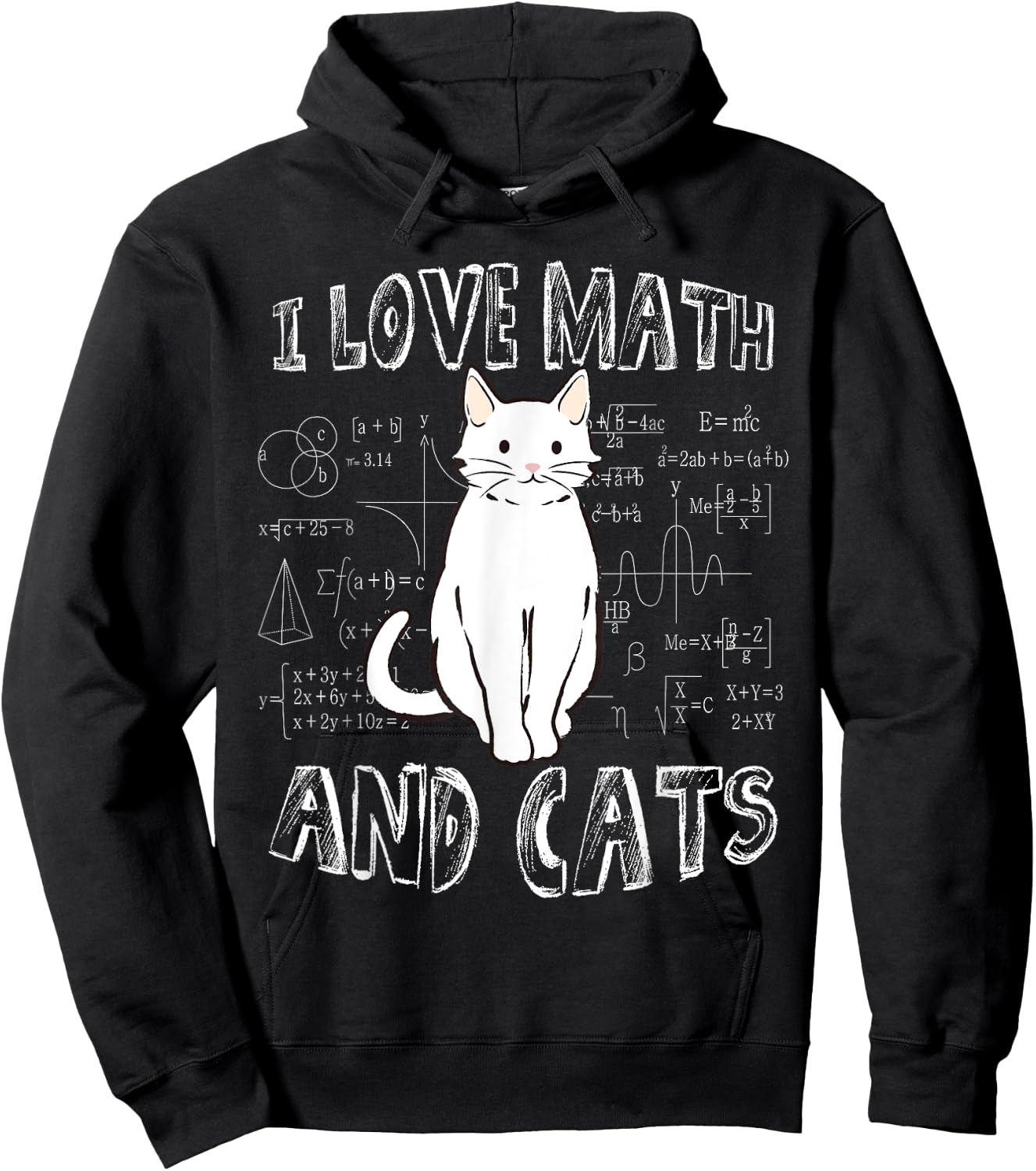 I Love Math And Cats Cute Funny Pet Lover Teacher Student Hoodie - Hoodie | Black