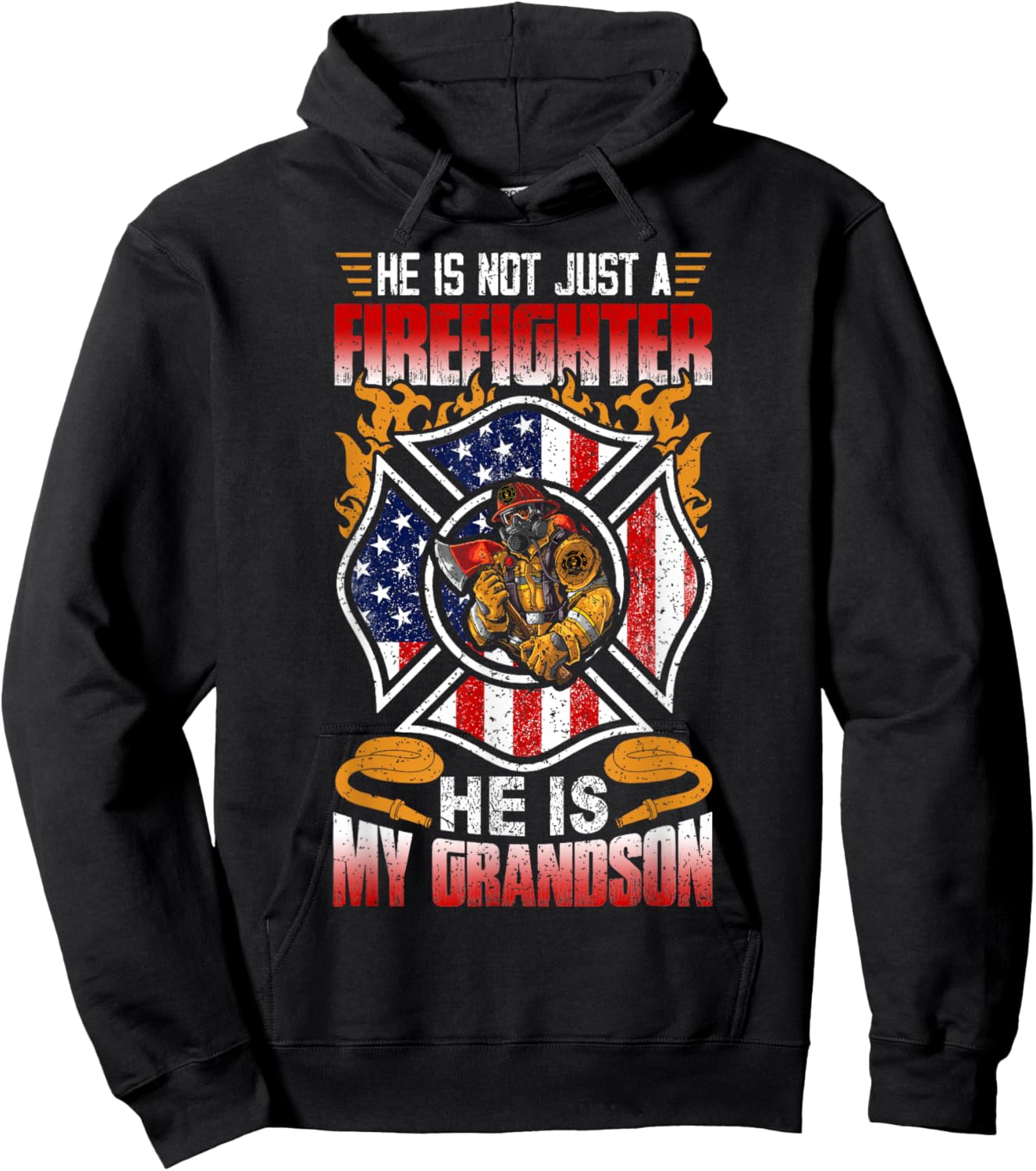 My Grandson Is A Firefighter Proud Grandma Grandpa Gift Hoodie - Hoodie | Black