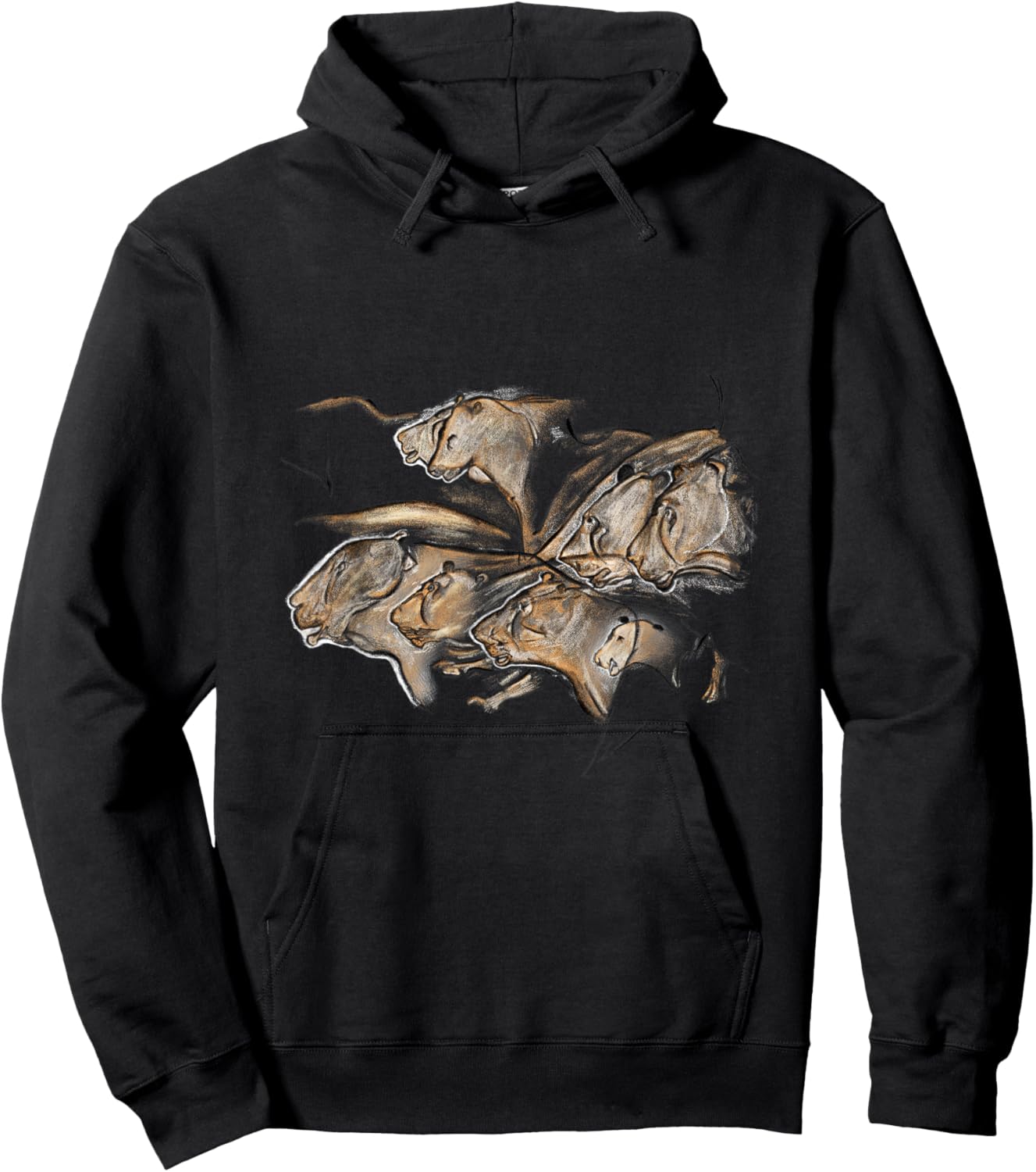 Prehistoric Stone Age Cave Painting of Lions from Chauvet Hoodie - Hoodie | Black