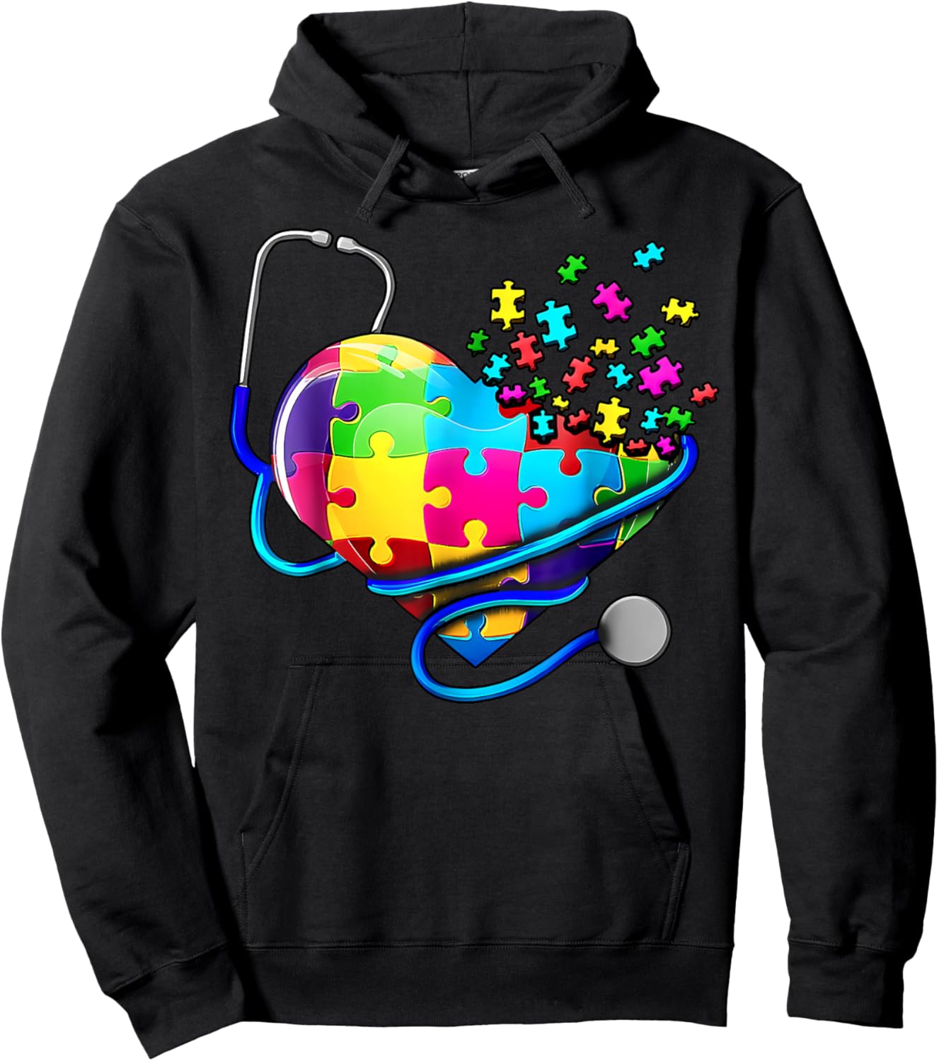 Autism Awareness Nurse Stethoscope Heart ASD Scrub Top Women Hoodie - Hoodie | Black