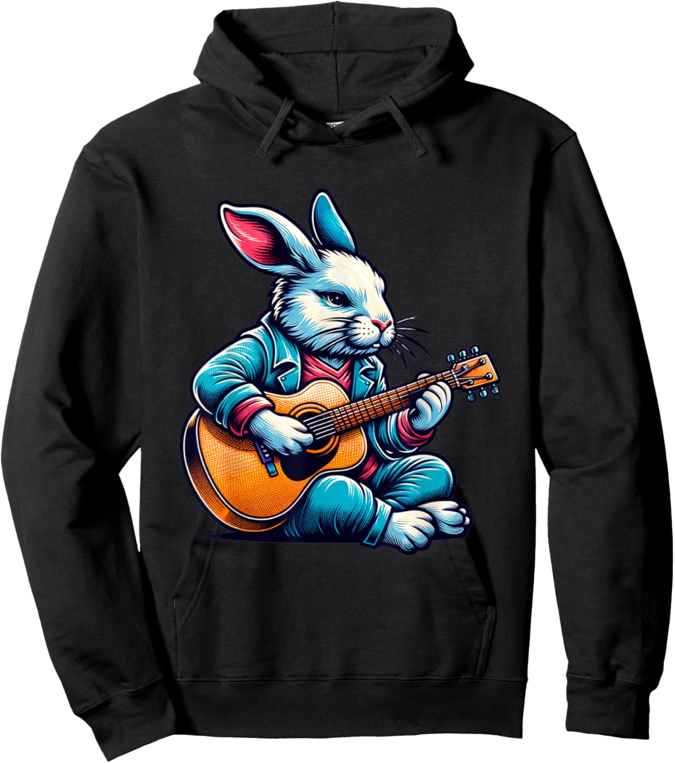 Cool Rabbit Plays Guitar Easter Musician Guitarist Hoodie - Hoodie | Black