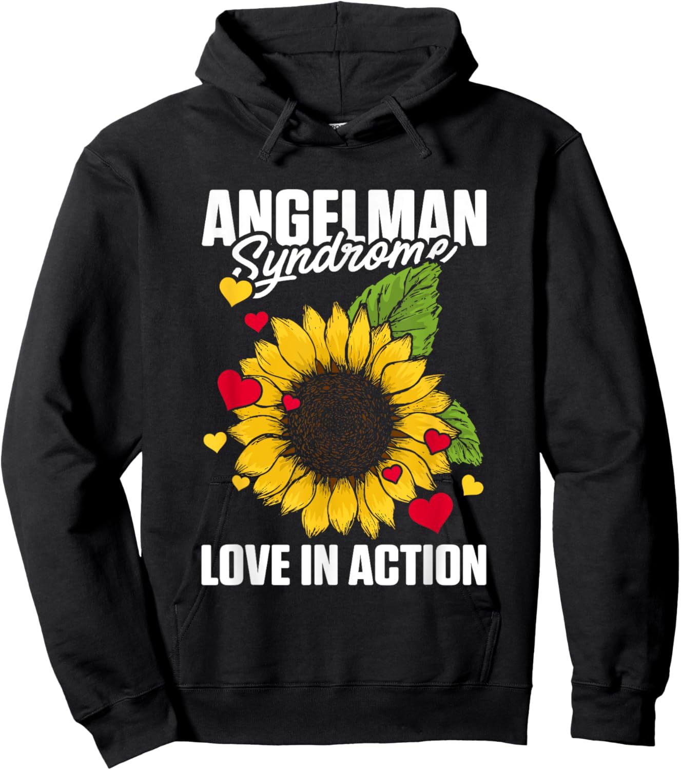 Love In Action Heart Sunflower Graphic Angelman Syndrome Hoodie - Hoodie | Black