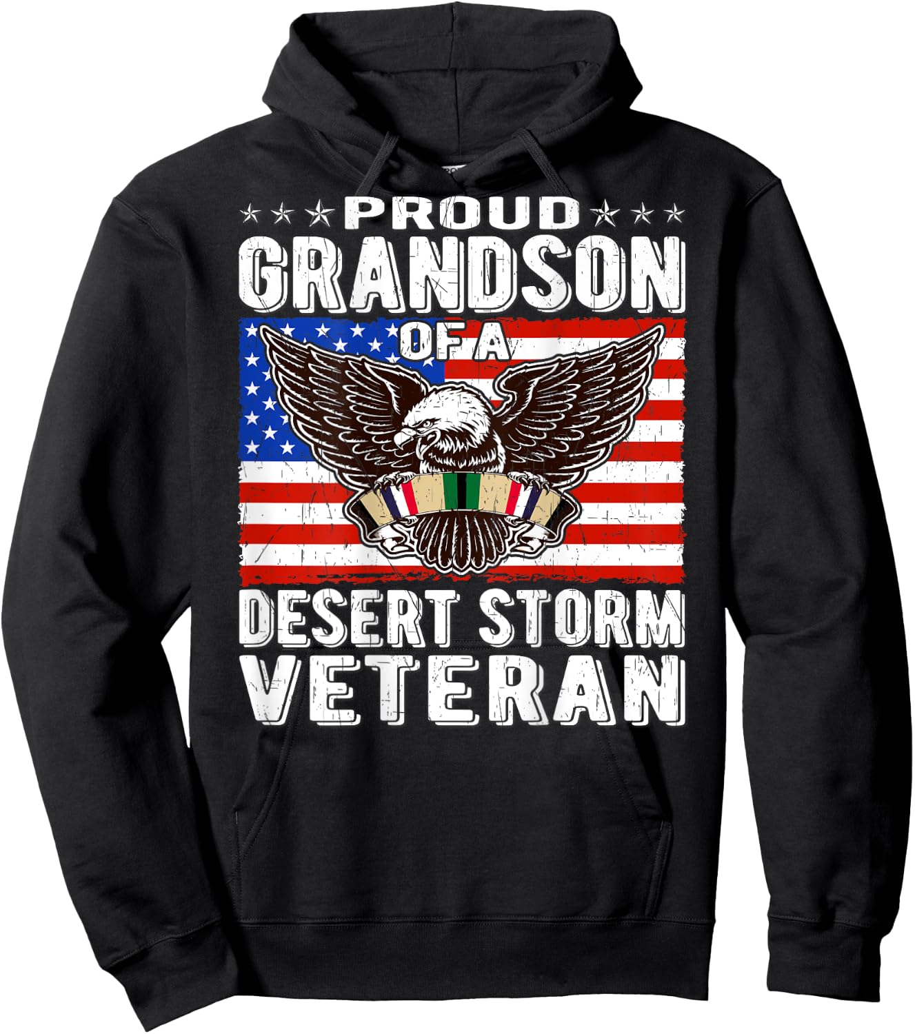 Proud Grandson Of Desert Storm Veteran Persian Gulf War Vet Hoodie - Hoodie | Black