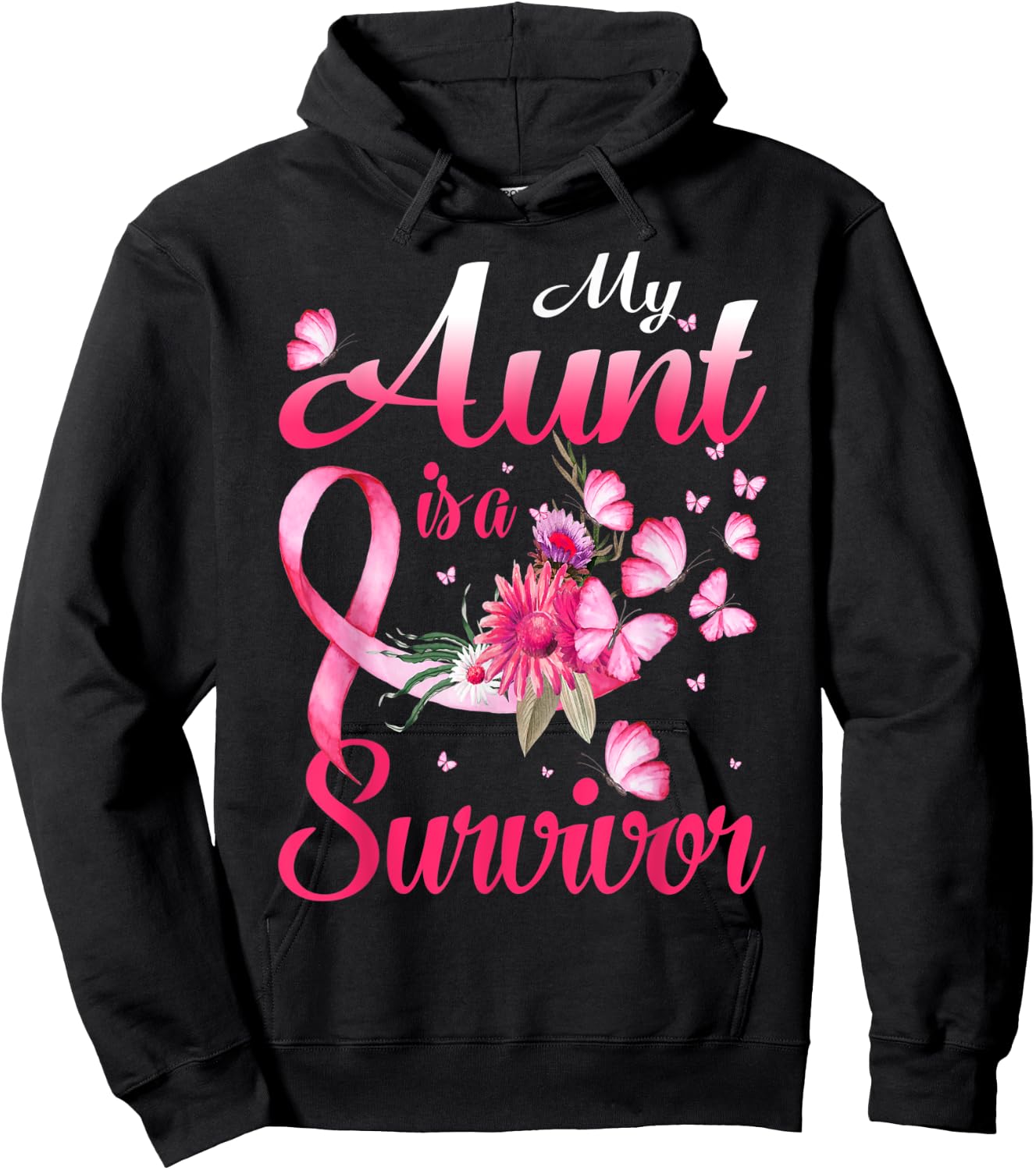 My Aunt Is A Survivor Butterfly Breast Cancer Awareness Hoodie - Hoodie | Black