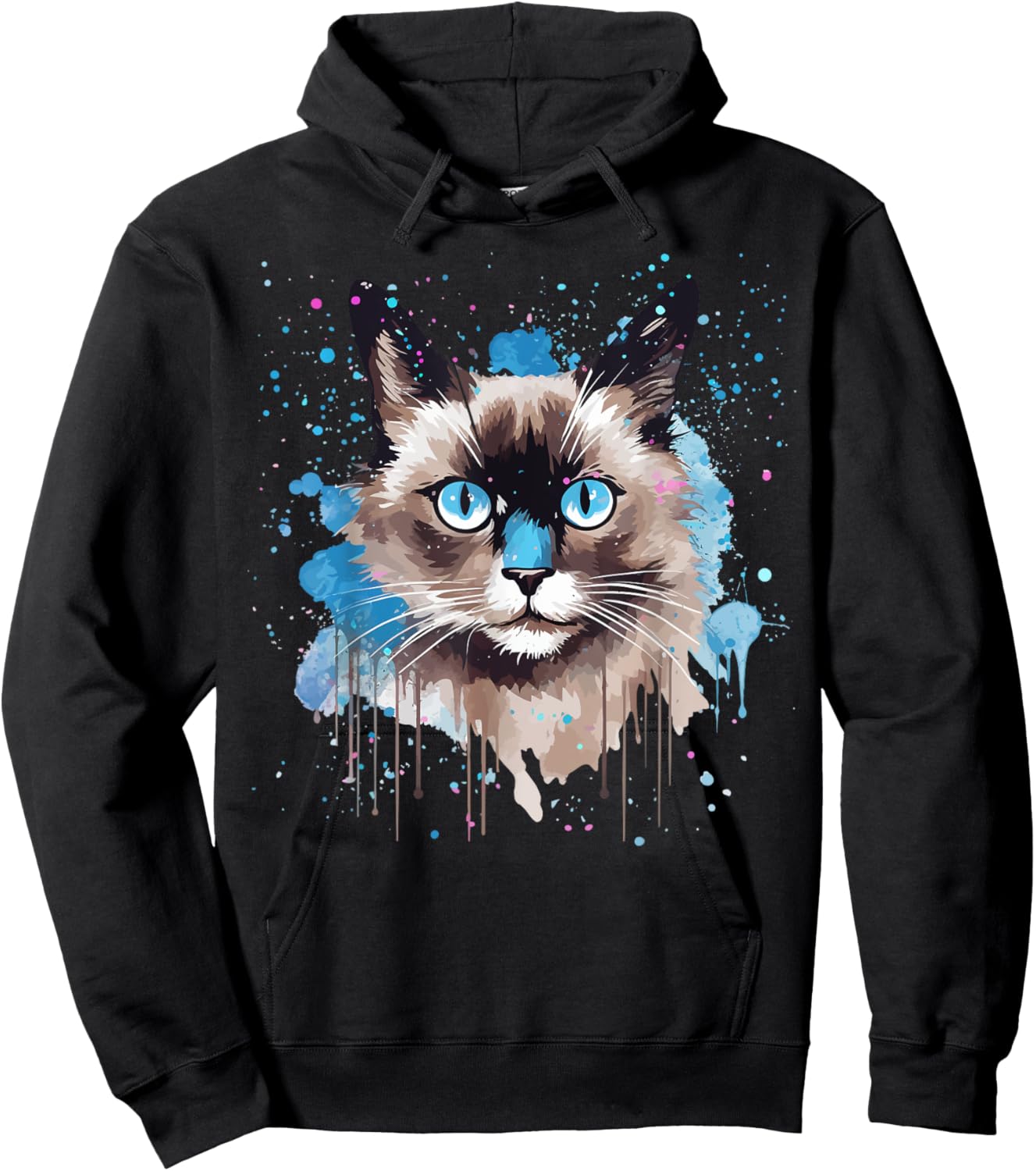 Colorful Splash Art Snowshoe Cat Face Women Kids Hoodie - Hoodie | Black