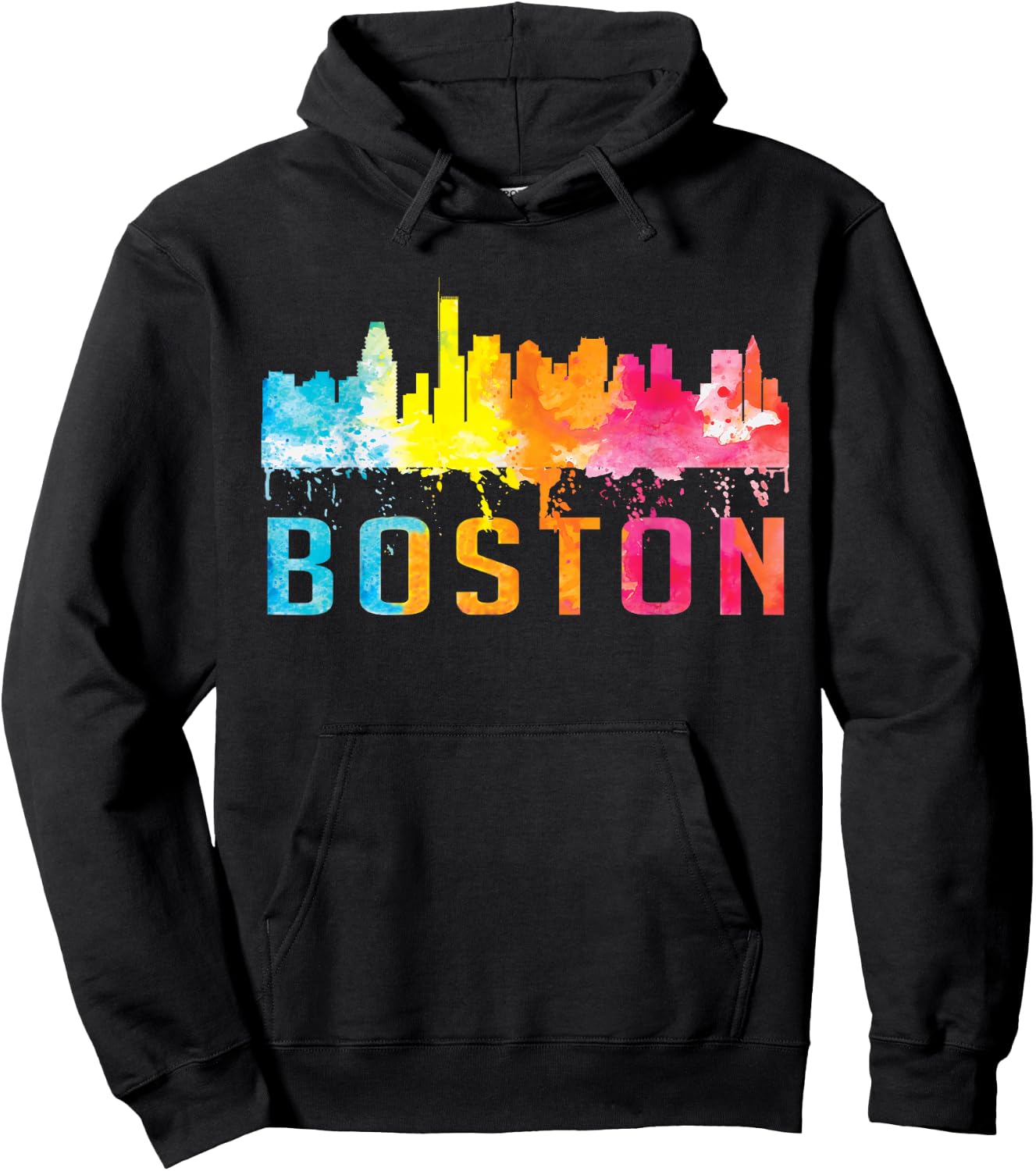 Boston Massachusetts Retro Watercolor Skyline Souvenir Hoodie - Hoodie | Black