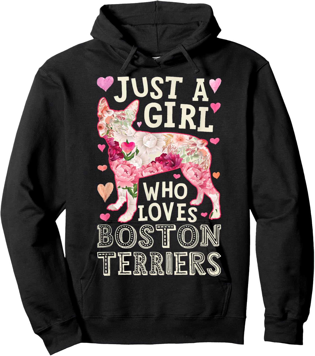 Boston Terrier Just A Girl Who Loves Dog Flower Women Floral Hoodie - Hoodie | Black