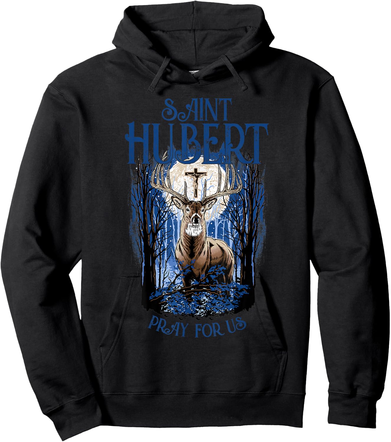 Hubert Hubertus Patron Saint of Hunters Stag Catholic Saint Hoodie - Hoodie | Black
