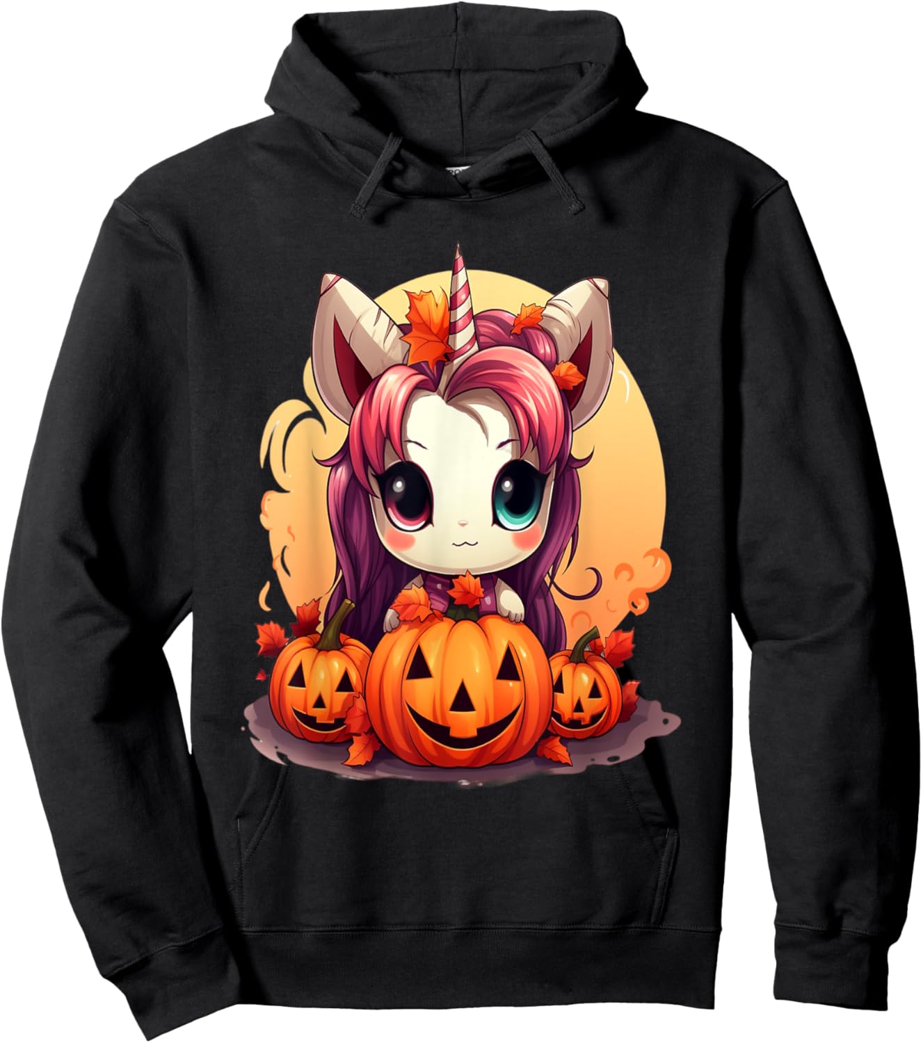 Autumn Halloween costume kawaii pumpkin unicorn magic Hoodie - Hoodie | Black