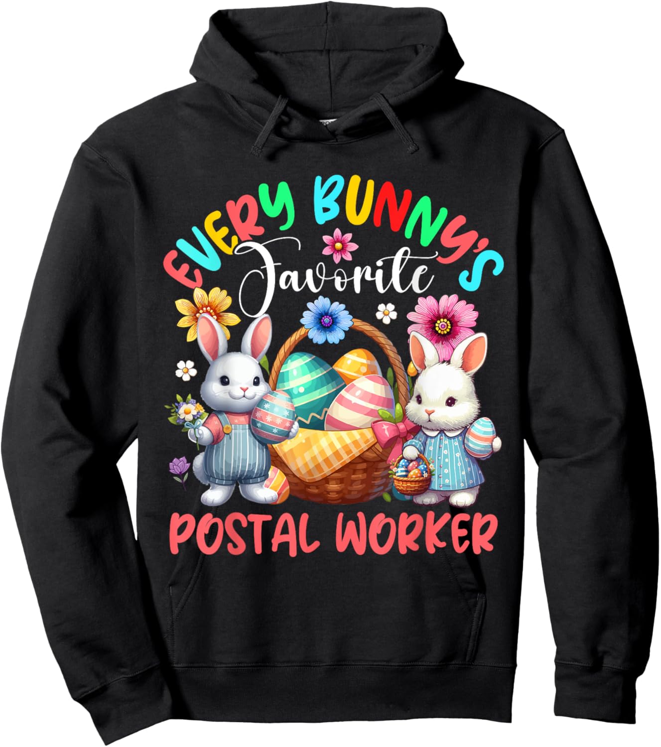 Bunny's Favorite Postal Worker Proud Job Team Easter Bunnies Hoodie - Hoodie | Black